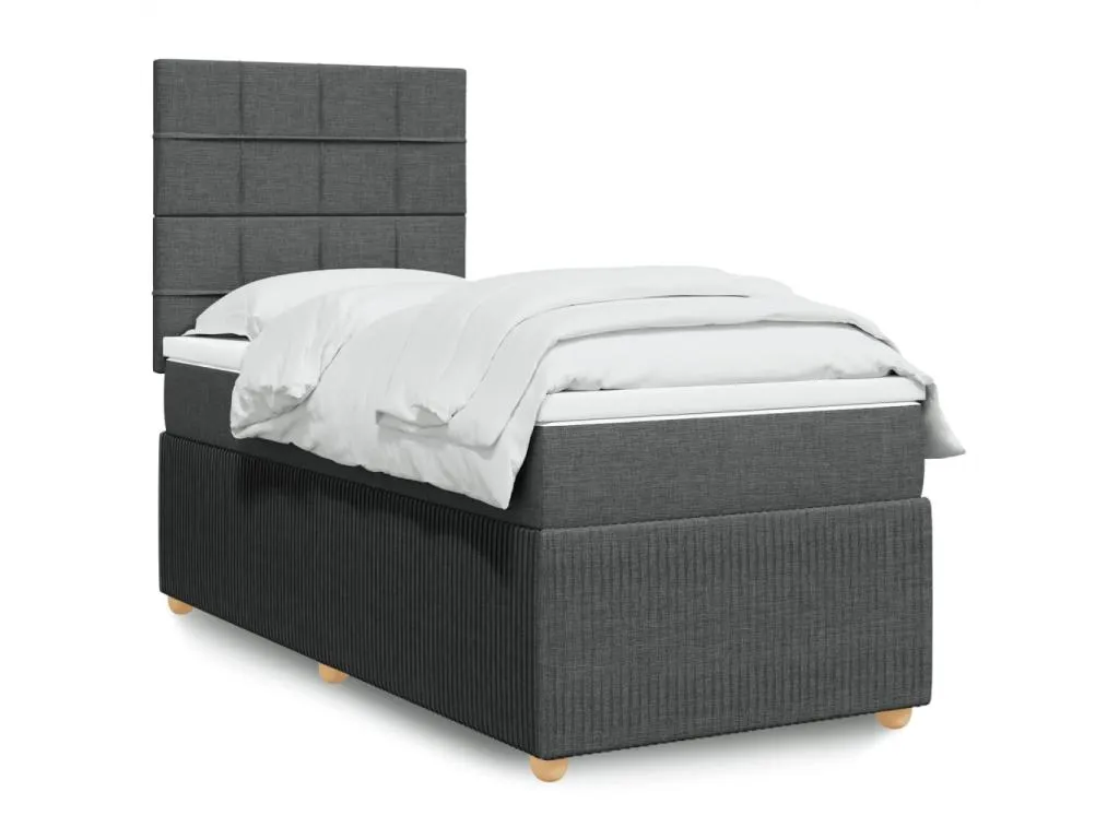 Cama box spring con colchón tela gris oscuro 90x200 cm nxv3518993