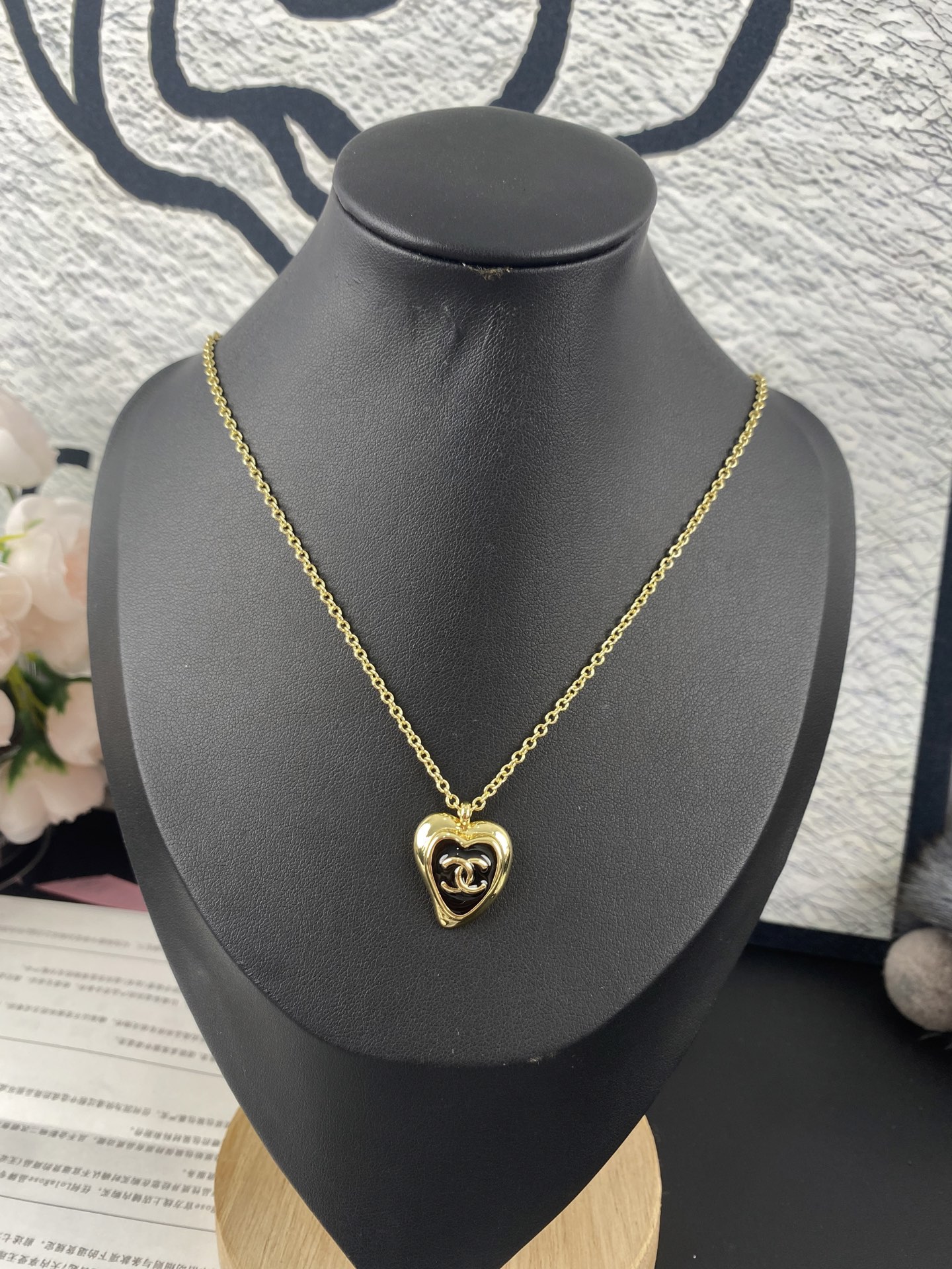 Chanel Black Enamel Love Heart Pendant Necklace - Original Replica Club