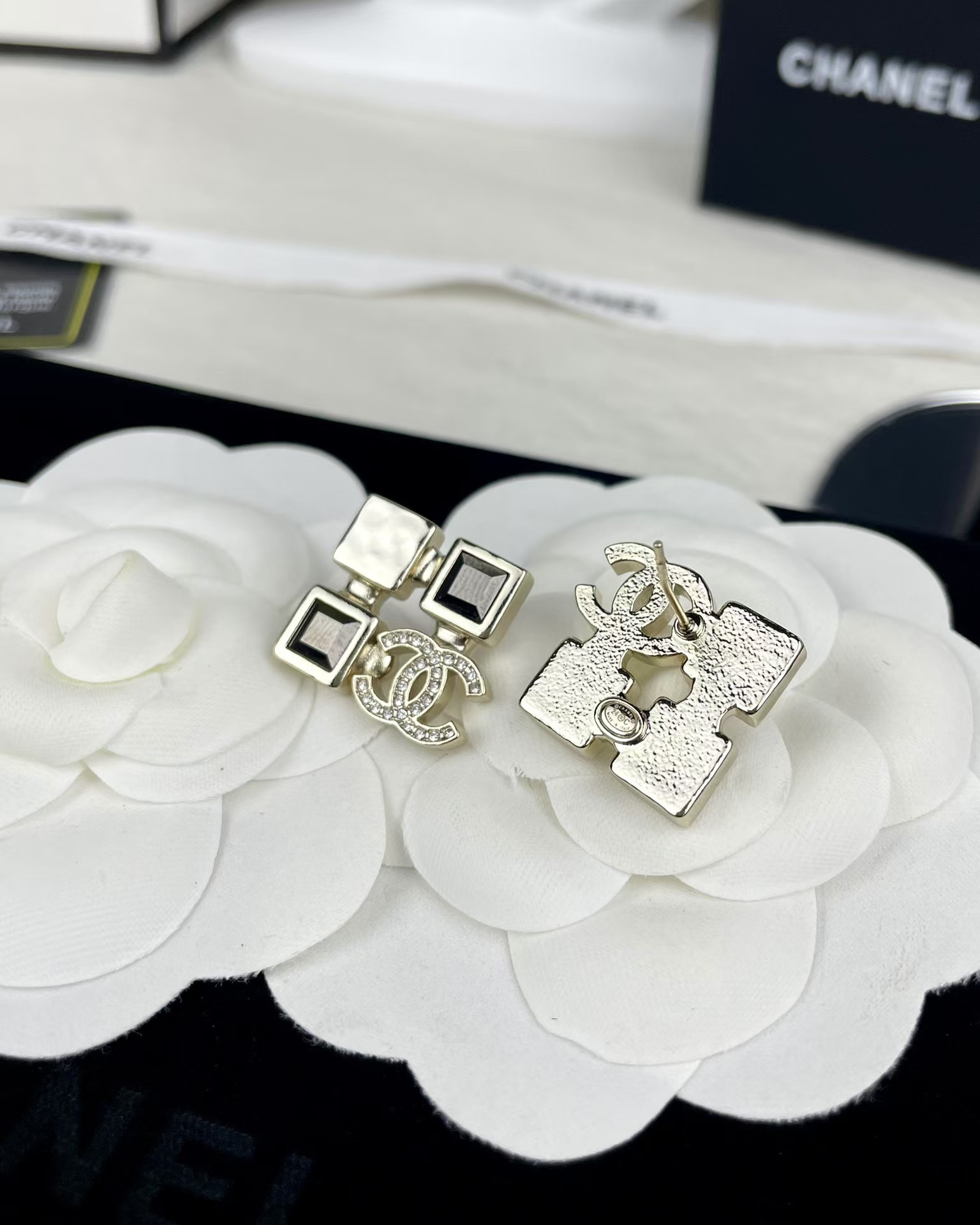 Chanel Square Rhinestone Earrings - Original Replica Club