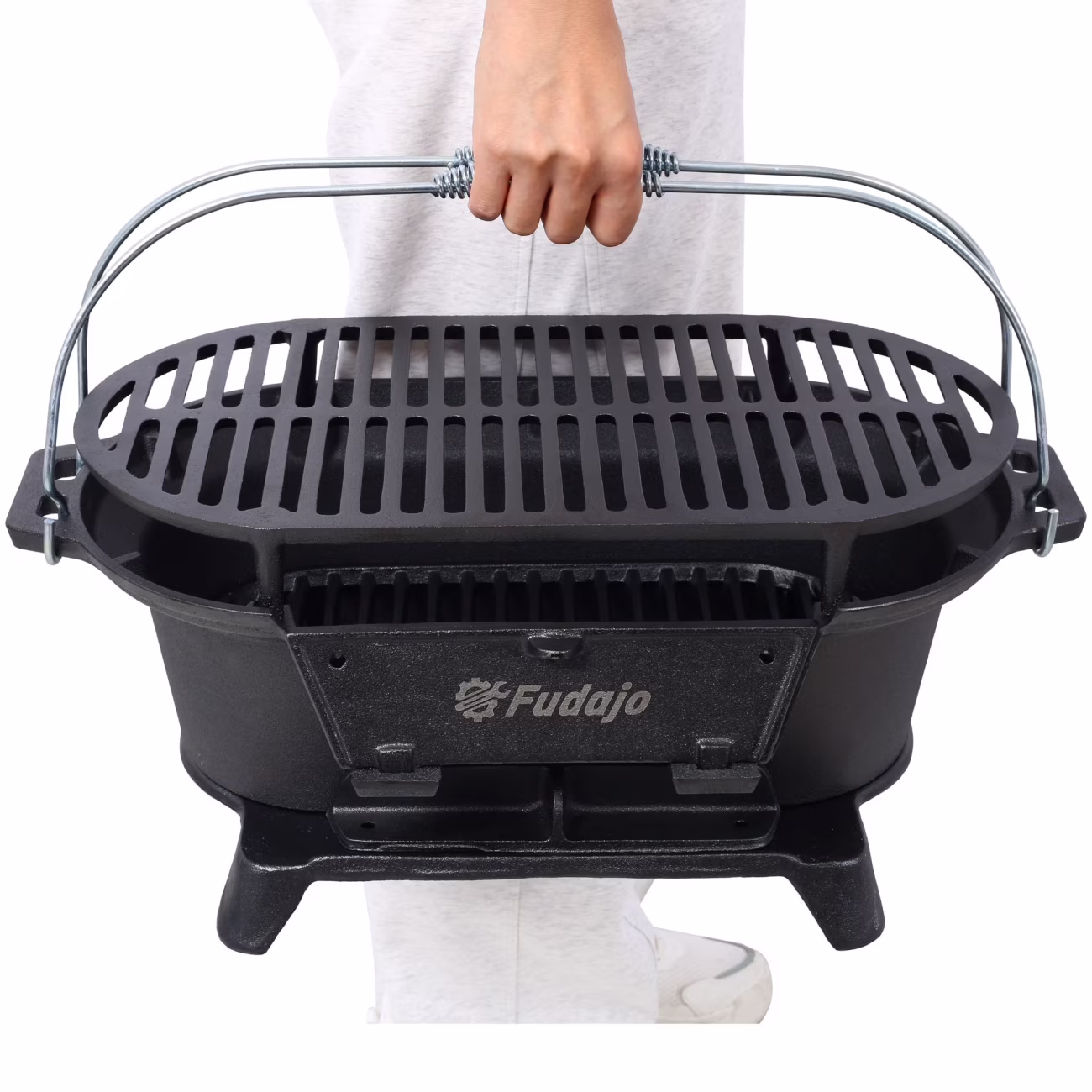 Hibachi Grill, 16" Portable Cast Iron Outdoor Tabletop Grill, Handled Mini Japanese BBQ Charcoal Stove, Small Durable Camping Cast Iron Grill with Grate Hook - Image 3