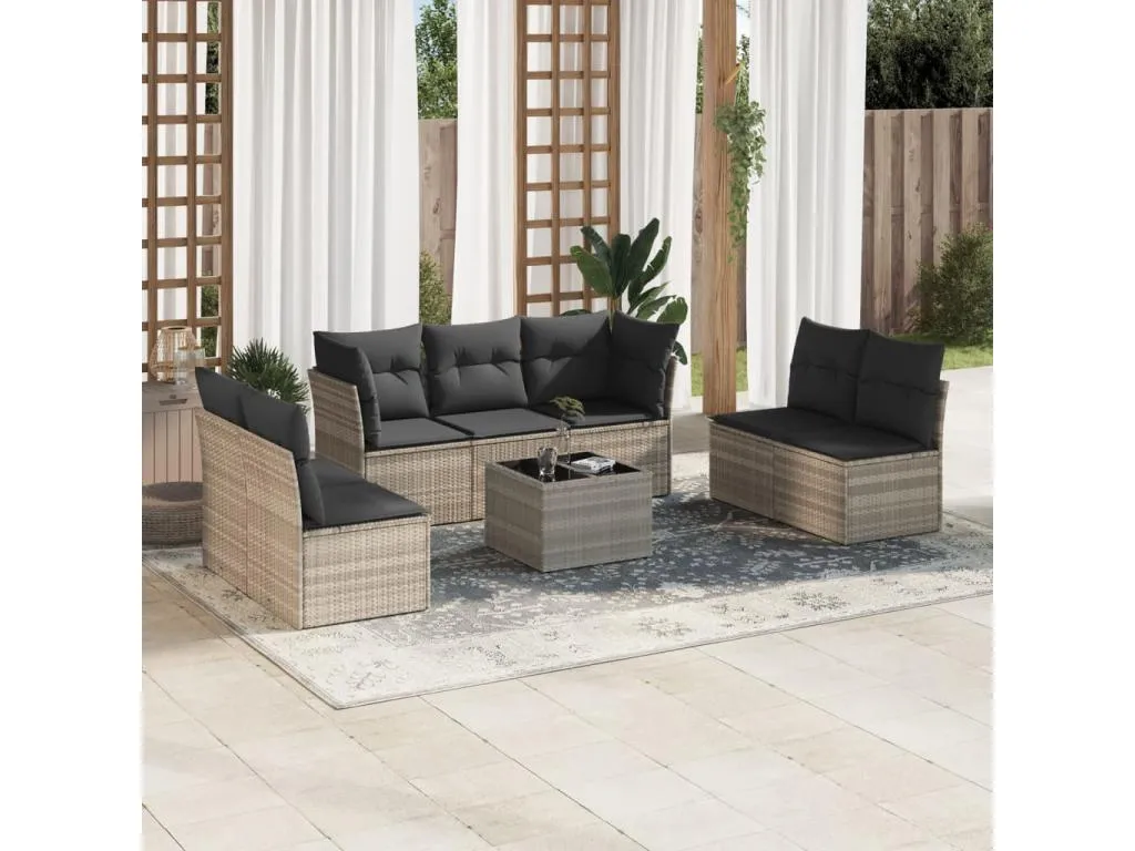 Set de sofás de jardín 8 pzas y cojines ratán sintético gris 71570RESD