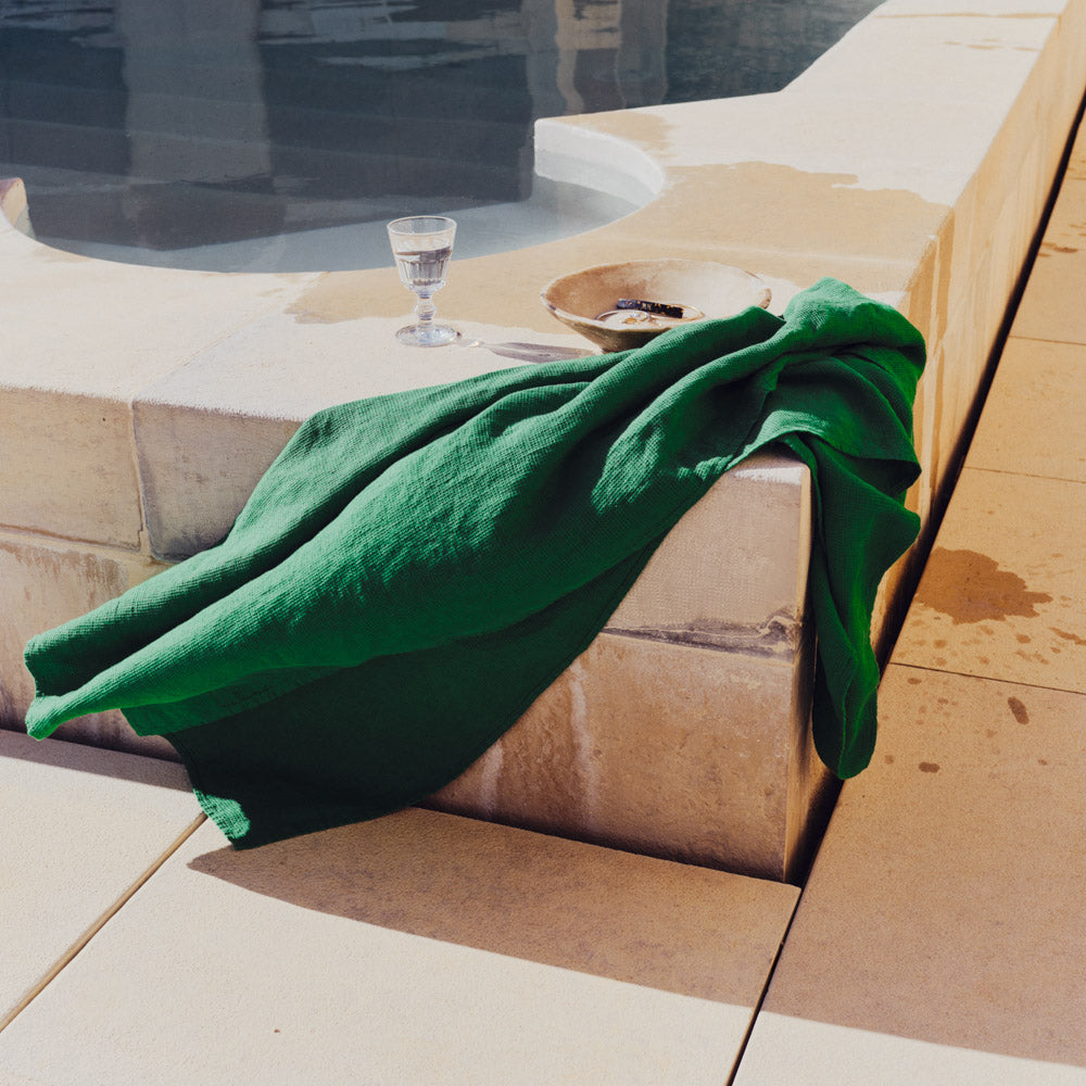 Serviette de bain en lin - Nid d'abeille - Vert Potager