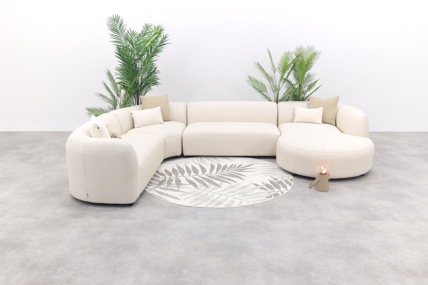 Madeira ronde u-vorm hoekbank + chaise longue links - Naturel Sunbrell