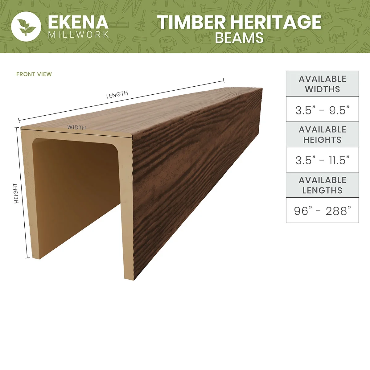 Ekena Millwork 3 1/2"W x 3 1/2"H x 120"L 3-Sided (U-Beam) Salvaged Timber HeritageTimber Faux Wood Ceiling Beam, Kona Brown - Image 39