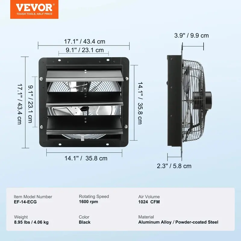 VEVOR 14 inch Exhaust Fan, 1513 CFM, 120V/60Hz, 30W - Smart Controller - Image 4 VEVOR 14 inch Exhaust Fan, 1513 CFM, 120V/60Hz, 30W - Smart Controller - Image 4