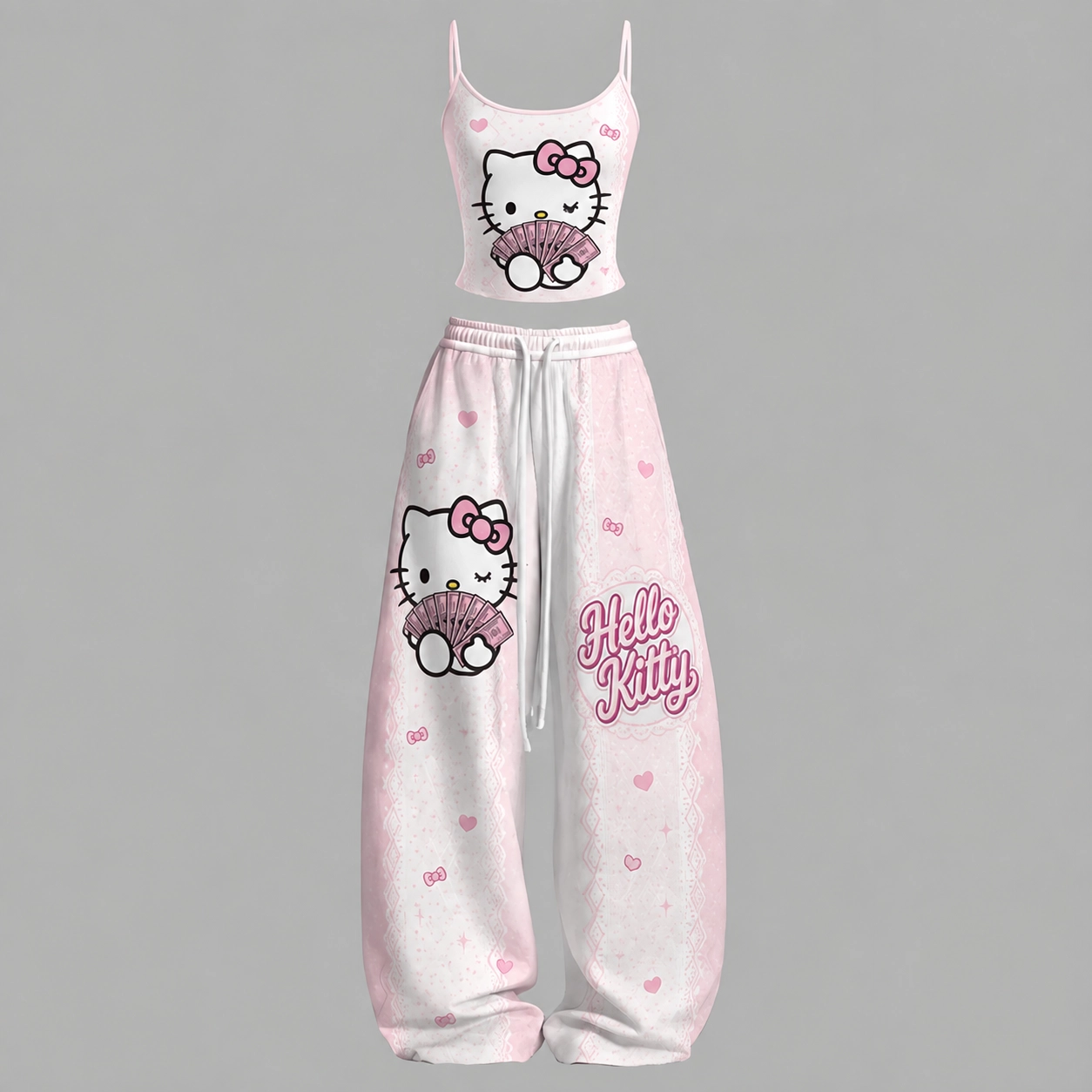 Hello Kitty Top & Elasticated Trousers Two-Piece Set TeeThreads Sustain the Scene with Custom Apparel