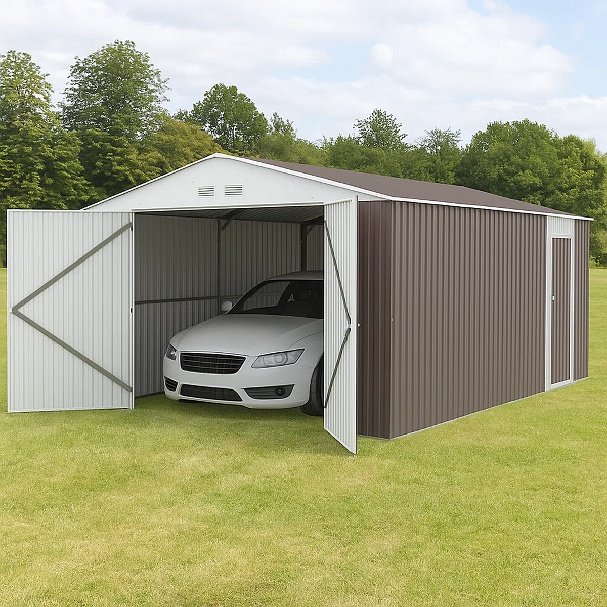 Garaje en metal con puerta abatible -5.2 x 3.3 x 2.3 m