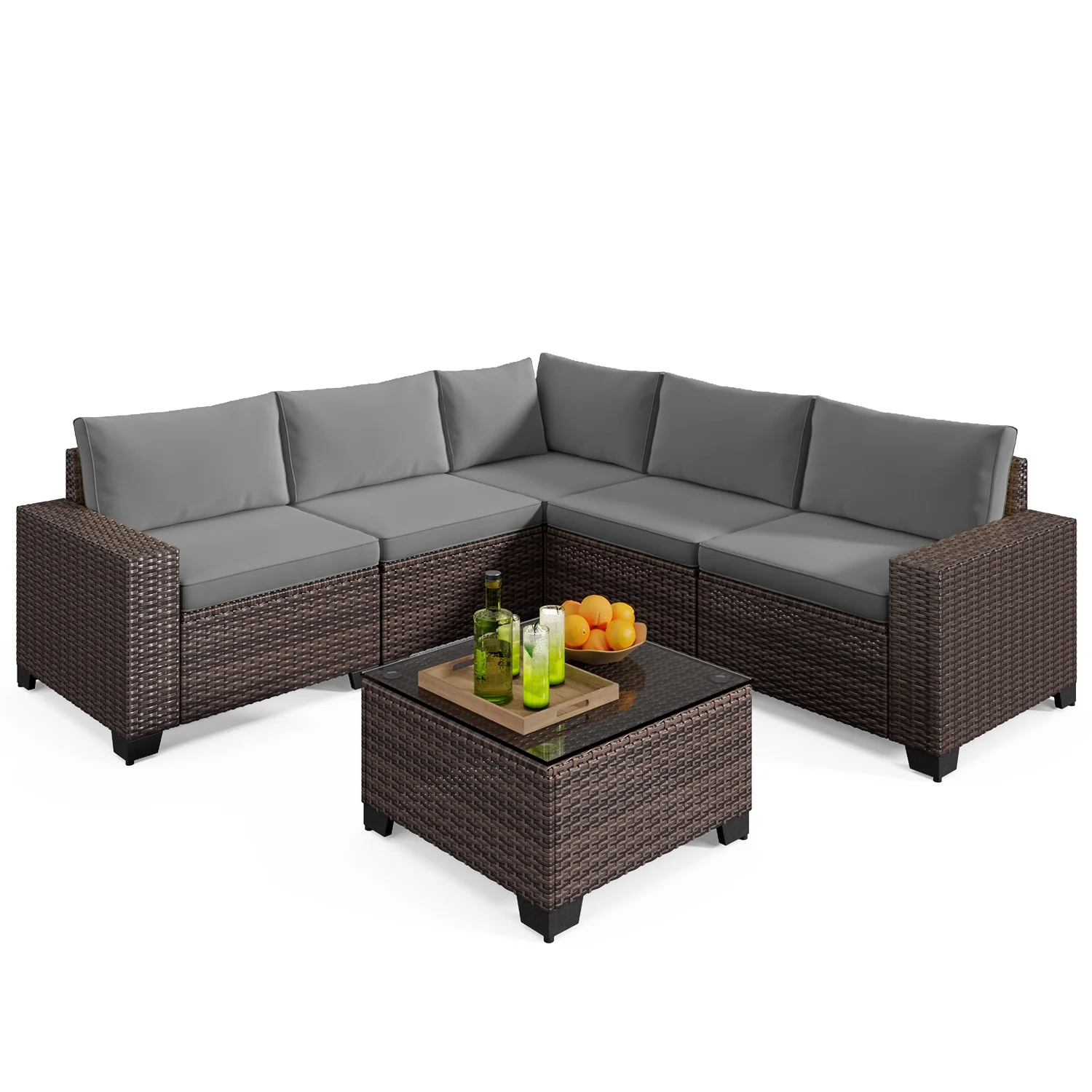 Aiho 7-Piece Rattan Patio Furniture Set , Outdoor Sectional Furniture Set for Patio, Garden, Backyard, Grey - Image 17