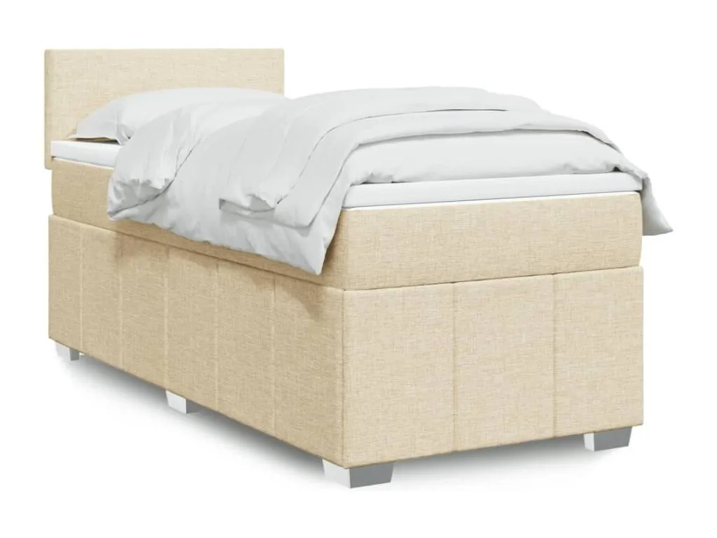 Cama box spring con colchón tela color crema 80x200 cm pmr3519906
