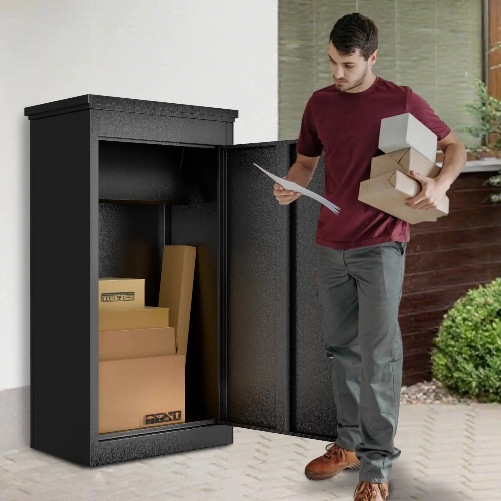 Gaonala Steel Package Delivery Box 19.6x14.4x44.9in Lockable Weather-Resistant Black - Image 21 Gaonala Steel Package Delivery Box 19.6x14.4x44.9in Lockable Weather-Resistant Black - Image 21