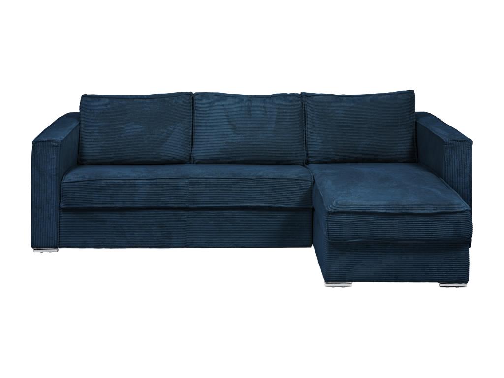 Sofá cama rinconero con apertura italiana y reversible de pana azul noche - Tamaño de descanso 140 cm - Colchón de 14 cm LORETO