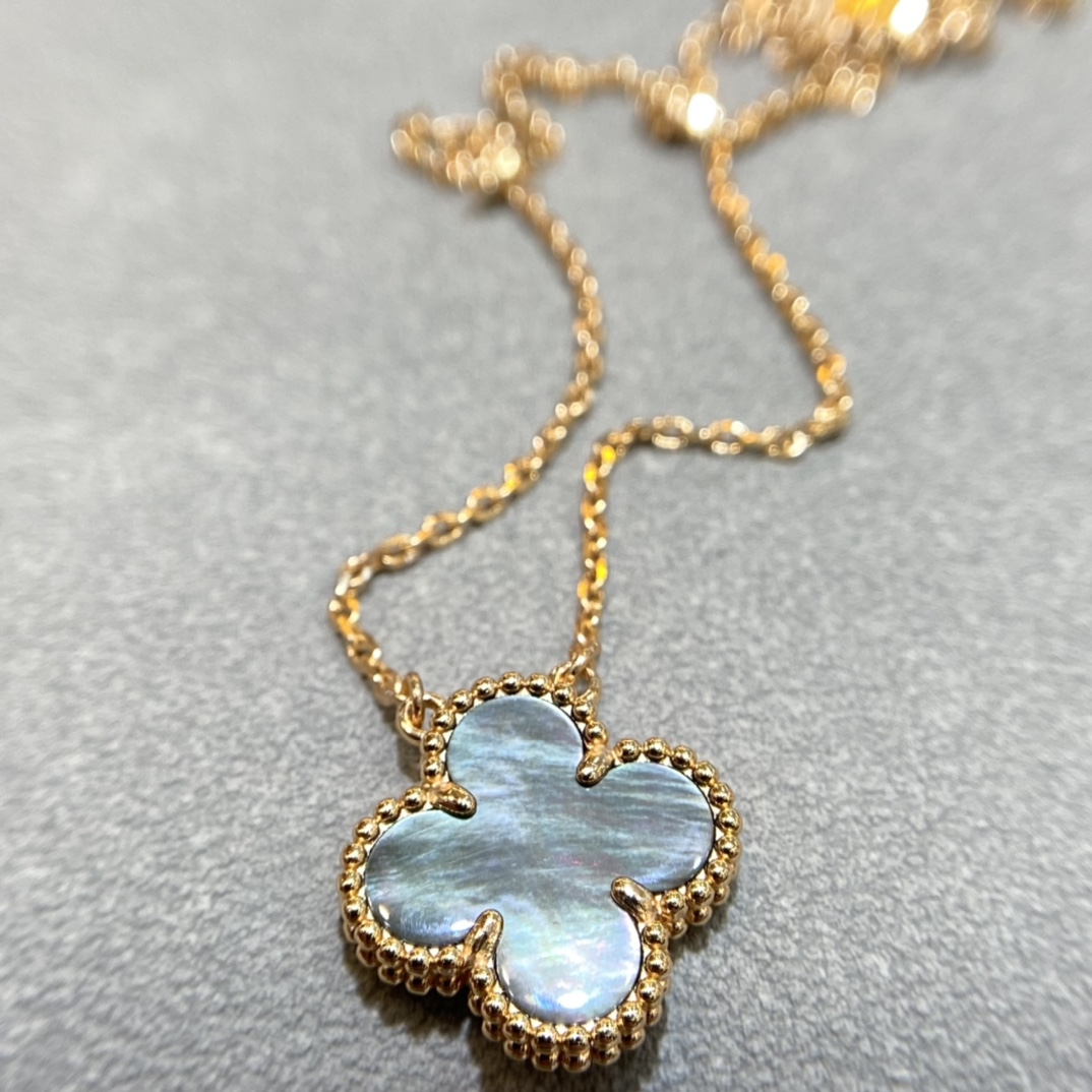 VCA Rose Gold Gray Mother of Pearl Clover Pendant Necklace - Original Replica Club