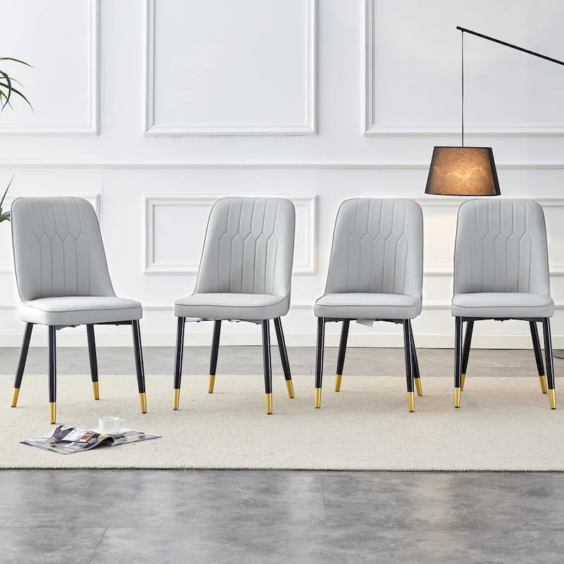Contemporary Set of 4 Faux Leather Dining Chairs with Cushioned Backrests and Metal Legs – Ideal for Dining Rooms, Living Rooms, and Bedrooms