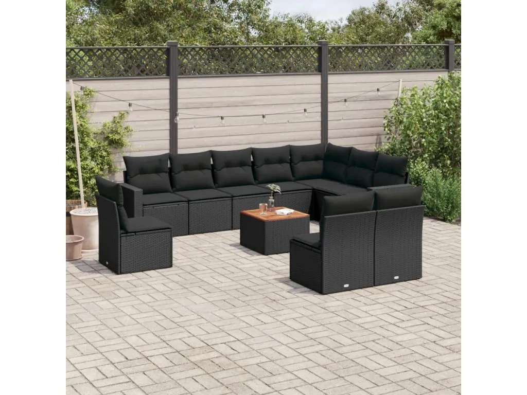 Set de sofás de jardín 11 pzas y cojines ratán sintético negro czhk79983