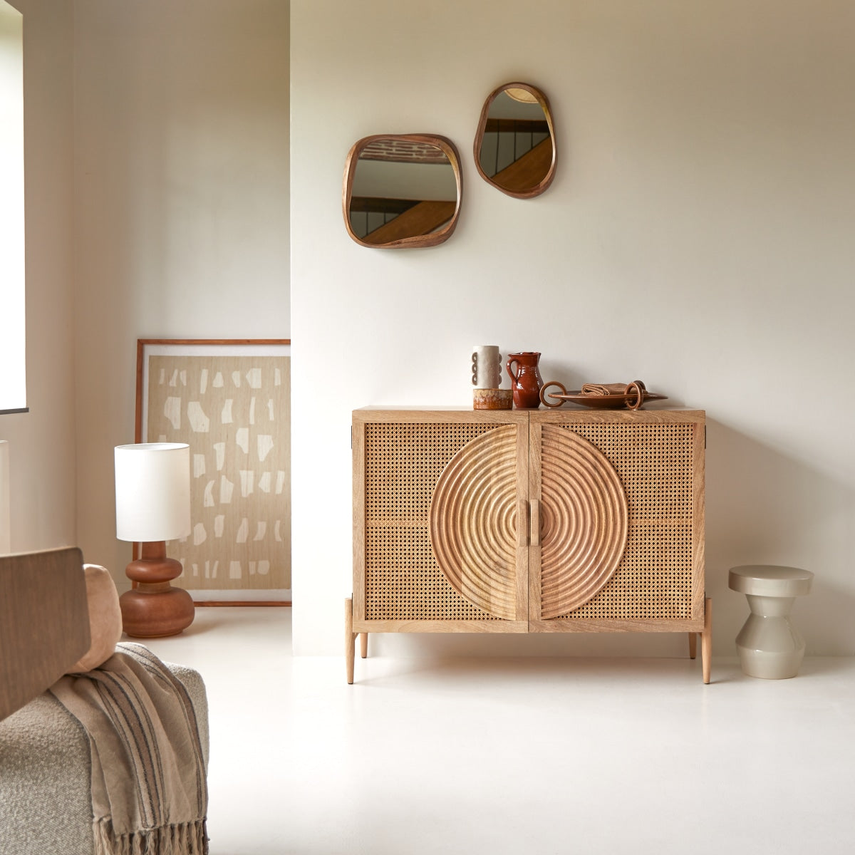 Tikamoon - Sina - Buffetkast van massief mangohout en rotan 115 cm