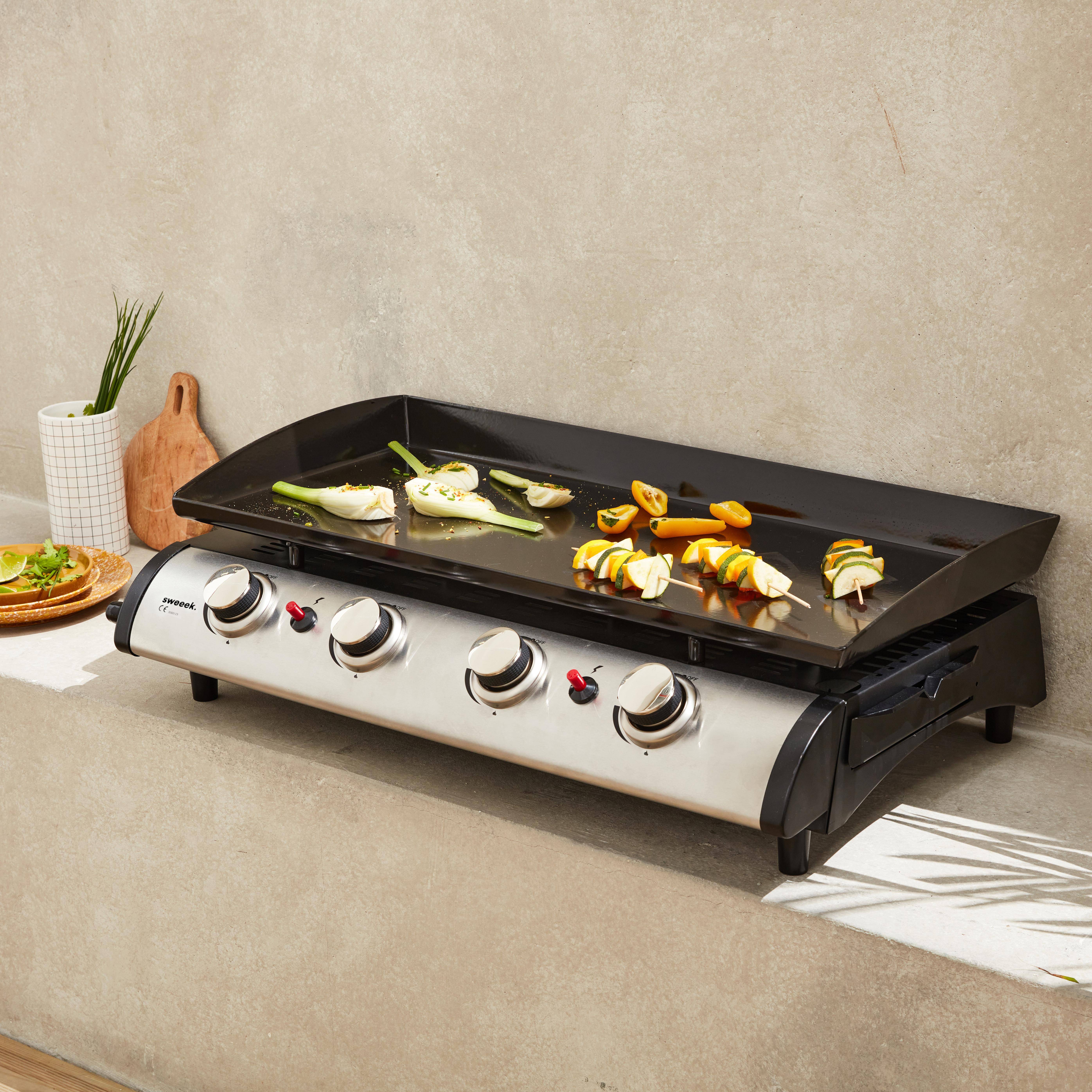 Porthos 4 - Plancha de gas con 4 quemadores de acero inoxidable,10kW