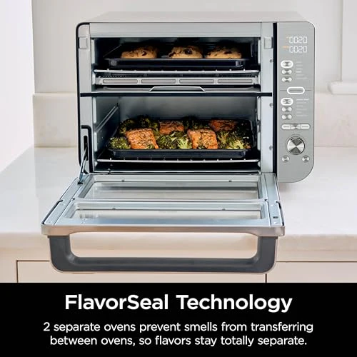 Ninja Countertop Oven Double Stack XL & Air Fryer with Pro Cook System, 12 in 1, Flexdoor, FlavorSeal, SMART FINISH with DualZone Technology, Air Fryer, Bake, Broil, Reheat, Stainless Steel, DCT651