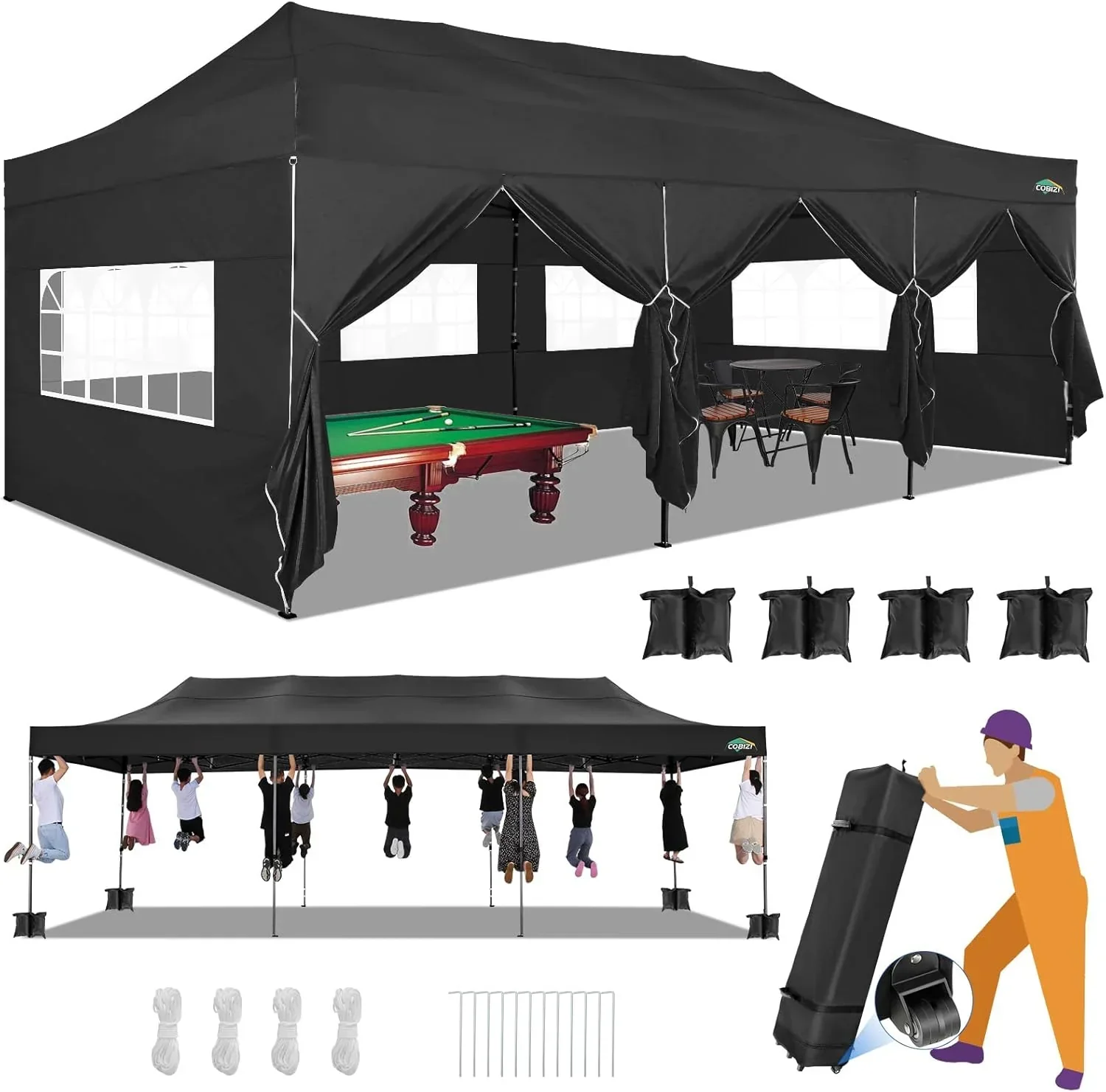 COBIZI 10x20 Heavy Duty Pop up Canopy Tent 6 sidewalls Commercial Canopy Wedding Party Tents