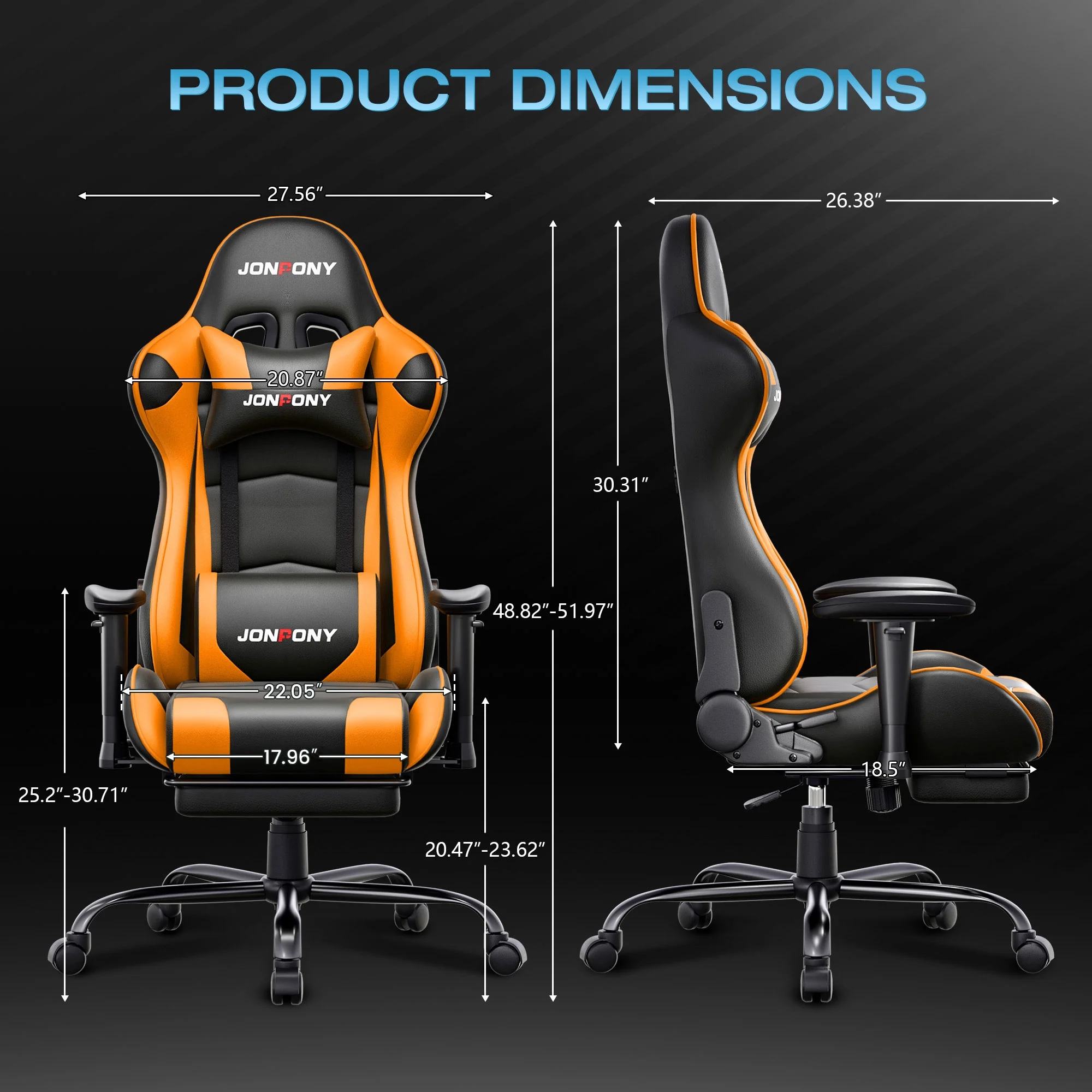 JONPONY Big and Tall 500LBS Gaming Chair, Ergonomic Design, Gamer Chair PU Leather with Footrest and Lumbar Support, High Back Office Chair Support 8 Hours Long Sitting,Red Computer Chair,Red - Image 31
