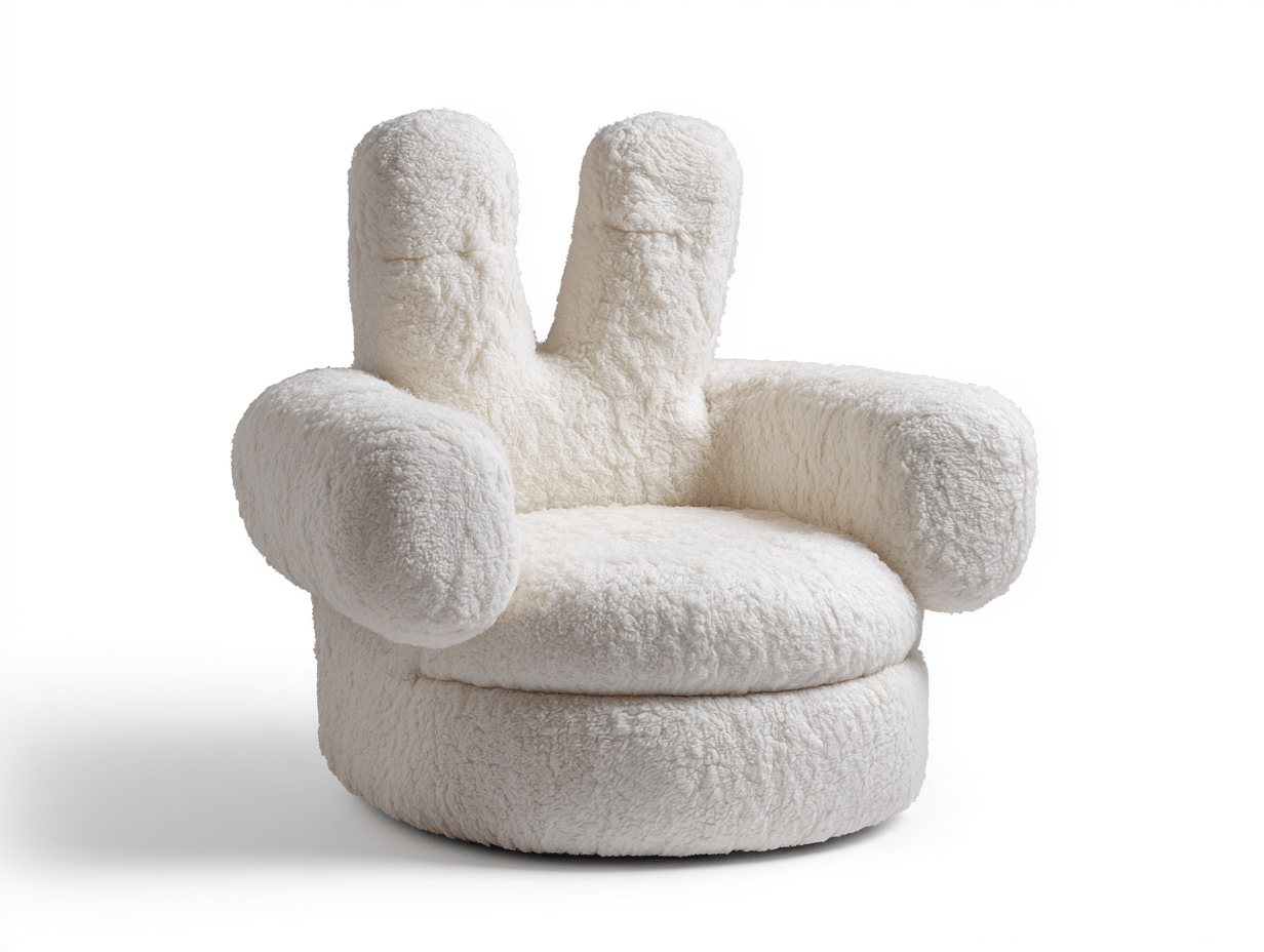 Sillón de felpa blanca 92×88×90 cm – diseño de mano con dos dedos extendidos – ergonómico