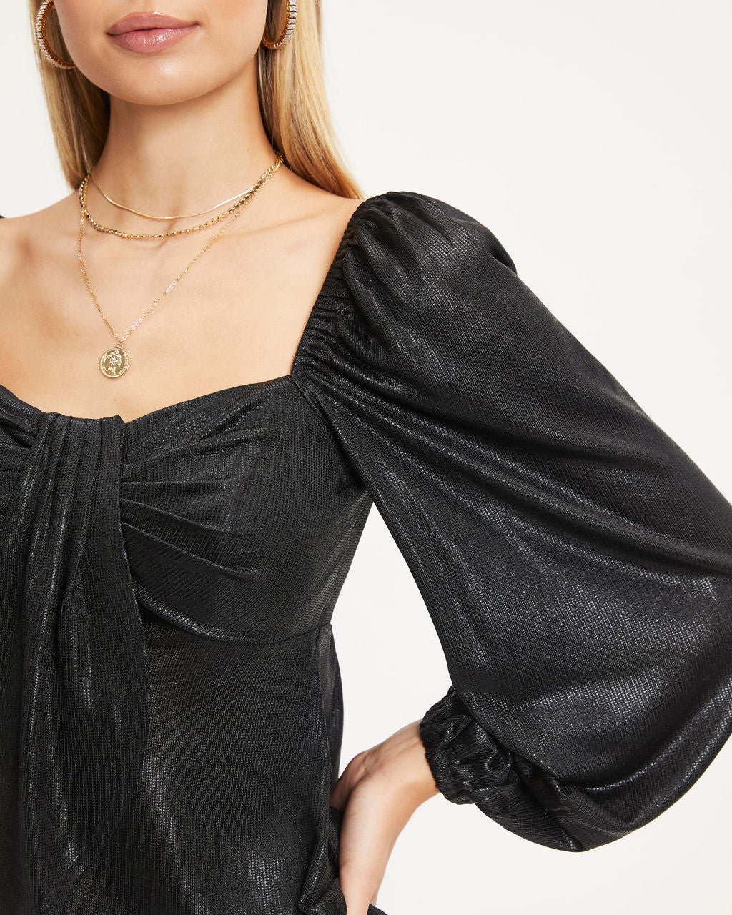Truthfully Happy Drape Long Sleeve Top - Black - Se7enfashion