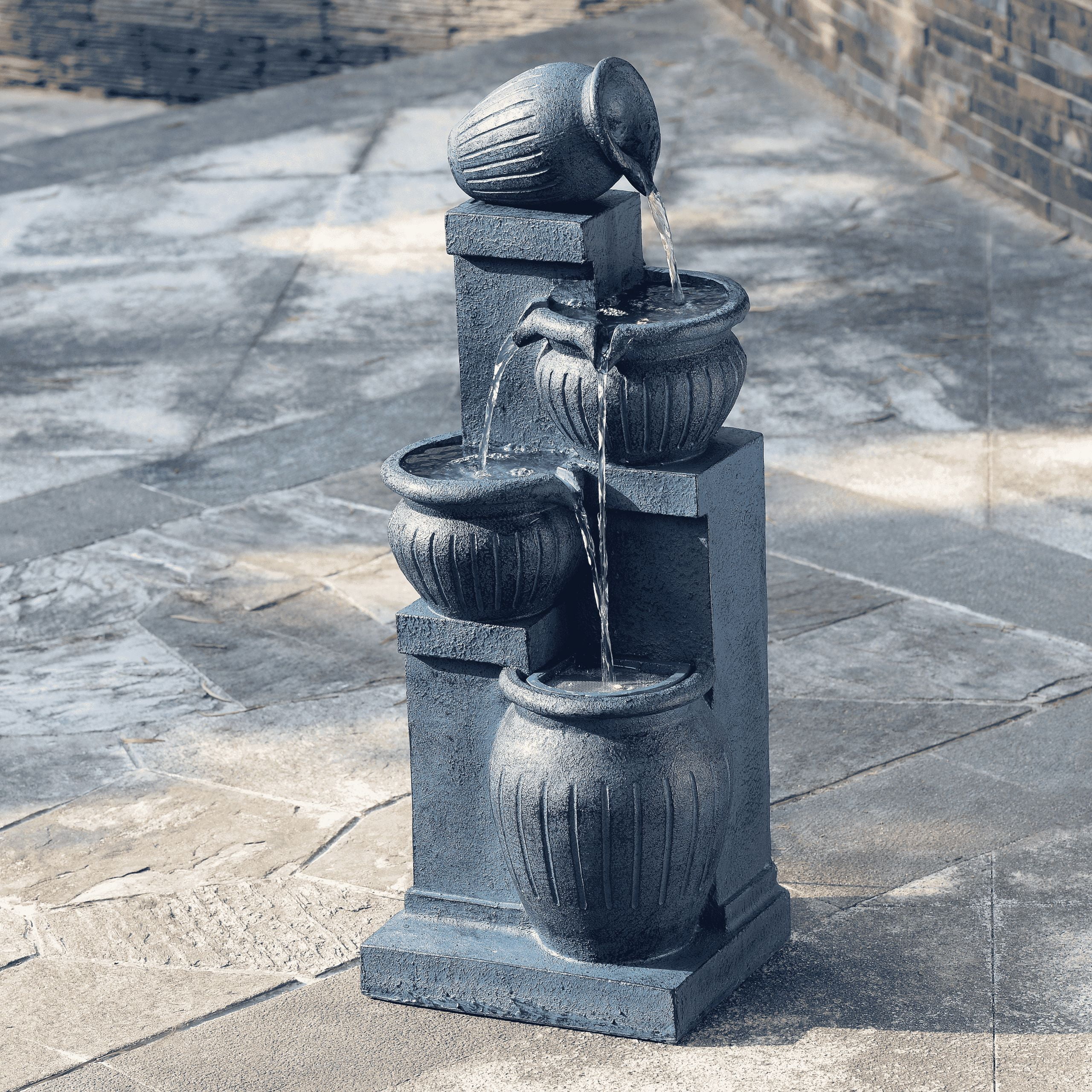 Teamson Home Outdoor Water Fountain with Lights-C 4-Tier Cascading Bowl Design with LED Light & Solar Pump, Solar-Powered Water Fountain Outdoor Garden, Yard, or Patio D-cor, Navy Blue - Image 7