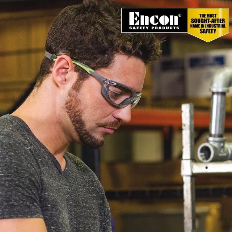 Encon Veratti Primo Foam-Padded Safety Glasses/Goggles Gray/Green Frame Clear Anti-Fog Lens - KTF Painting Interior Exterior