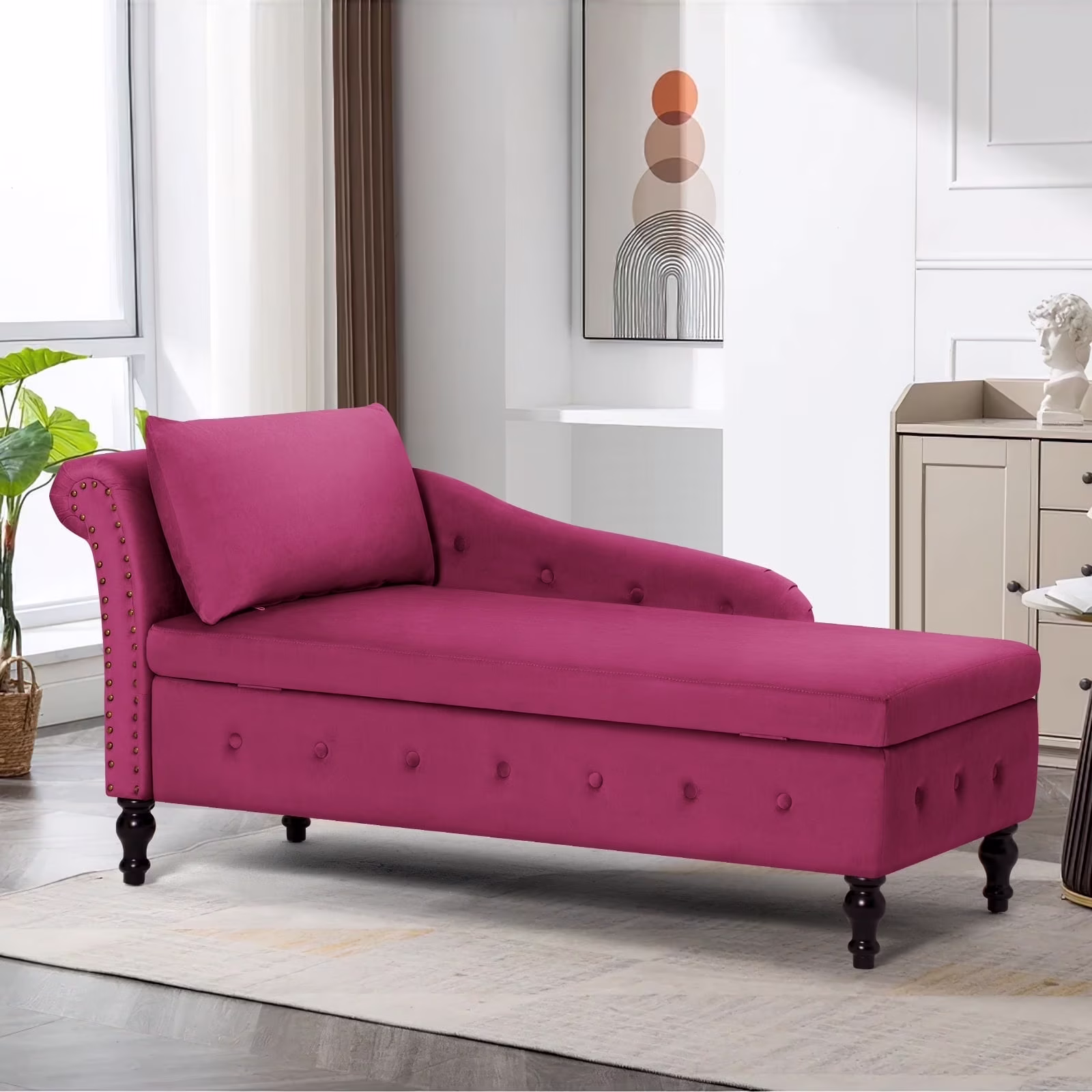 ACMEASE Chaise Lounge Chair Indoor Kids Modern Tufted Right Armrest Velvet Lumbar, Fuchsia(Left Armrest/velvet/Green)