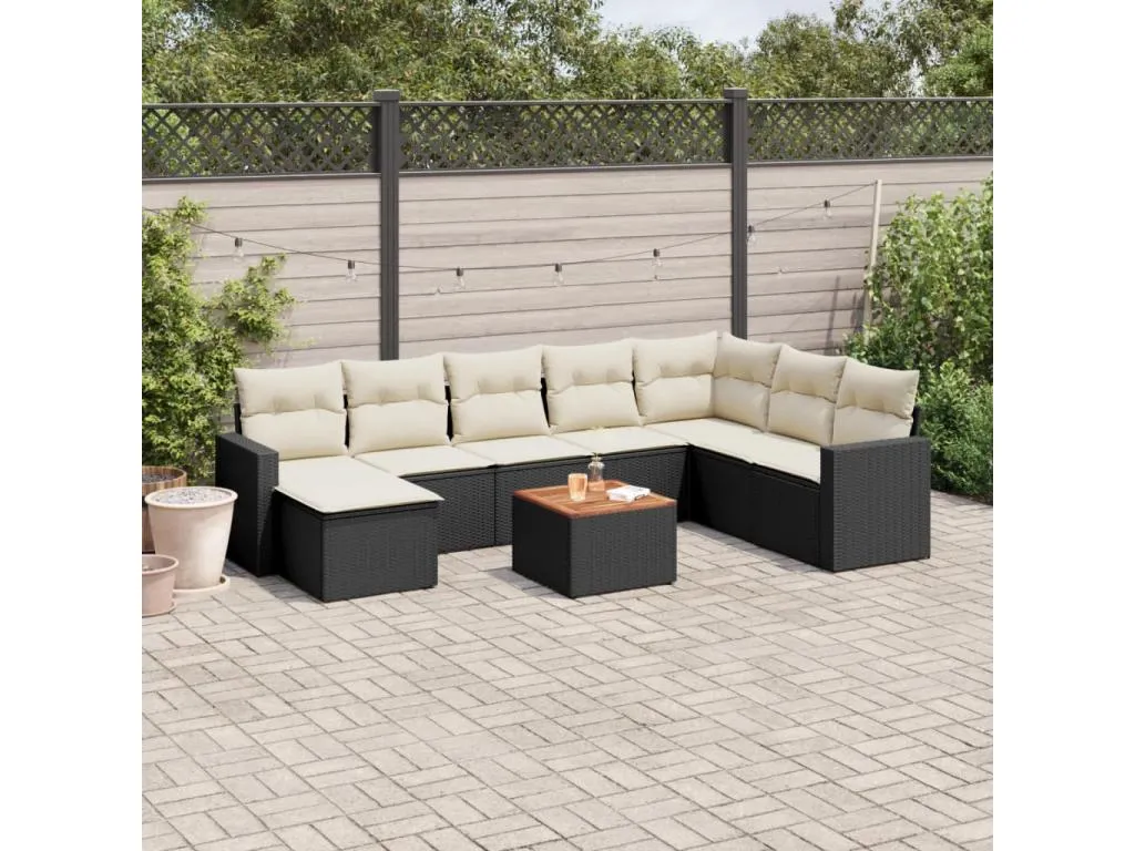 Set de sofás de jardín 8 piezas y cojines ratán sintético negro phnp74085