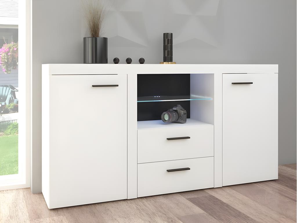 Cómoda Tucson 104, Blanco, Con cajones y puertas, Número de cajones: 2.00, 82x157x40cm