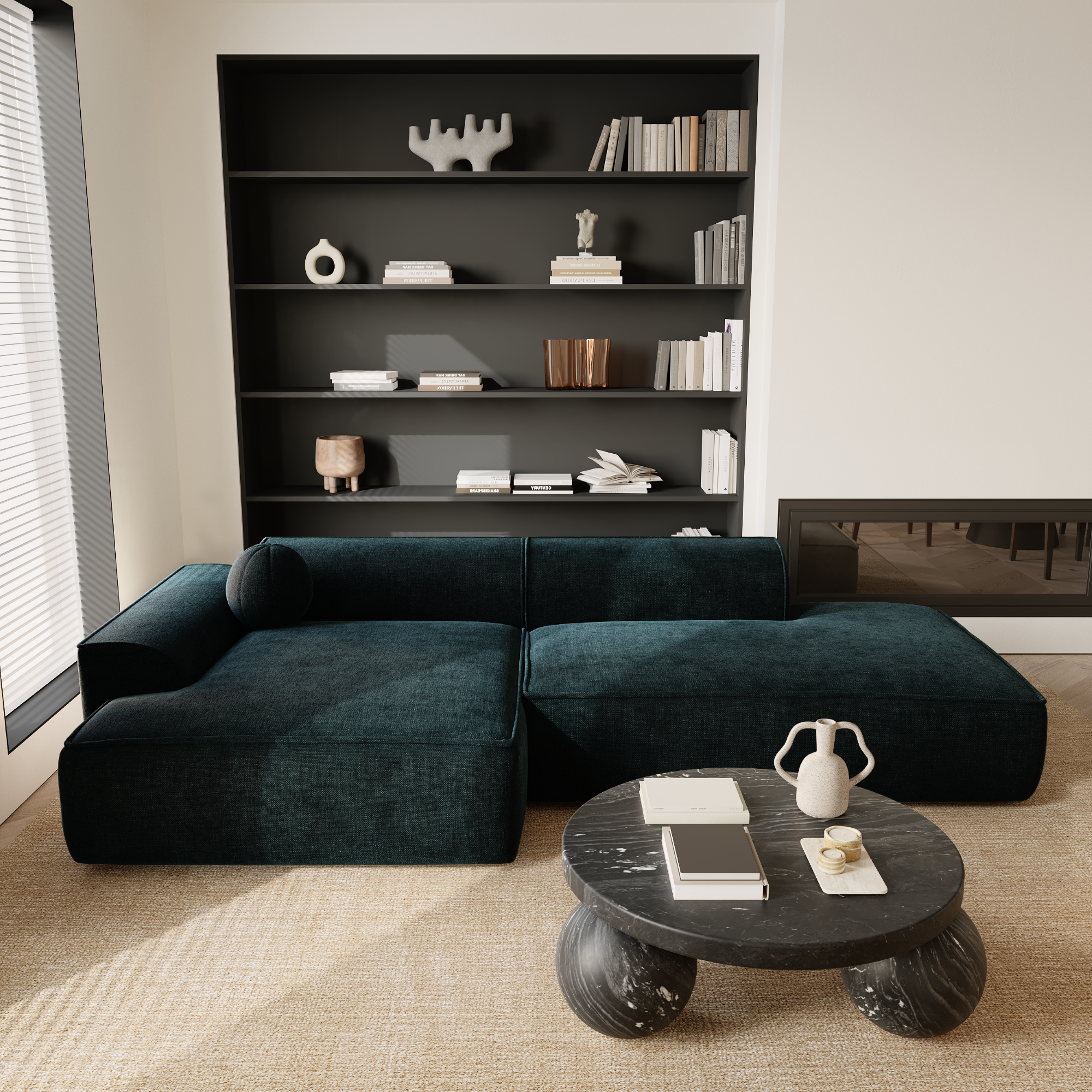 Hoekbanken links ANIA 4 personen Fluweel Pauwblauw