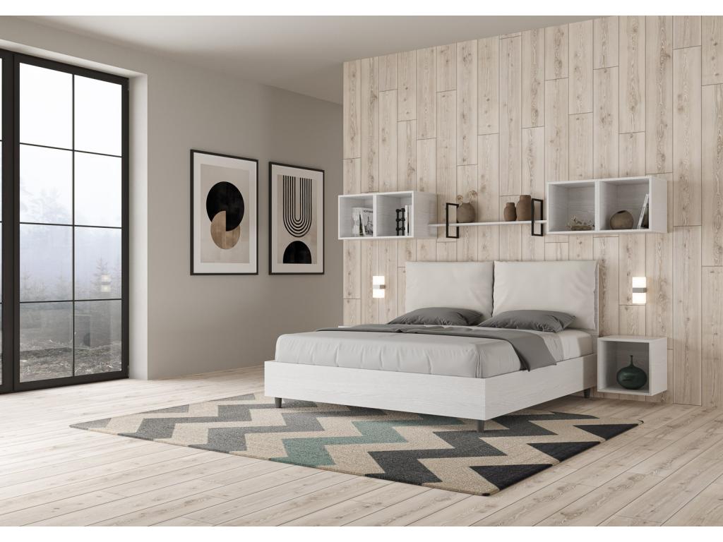 Banqueta iluminada rembourré y similicuir 90x200cm - con 2 tiroirs - Gris