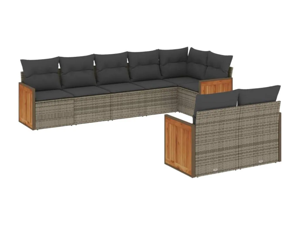Conjunto de sofás de exterior 8 piezas con cojines de ratán sintético gris YI4923851