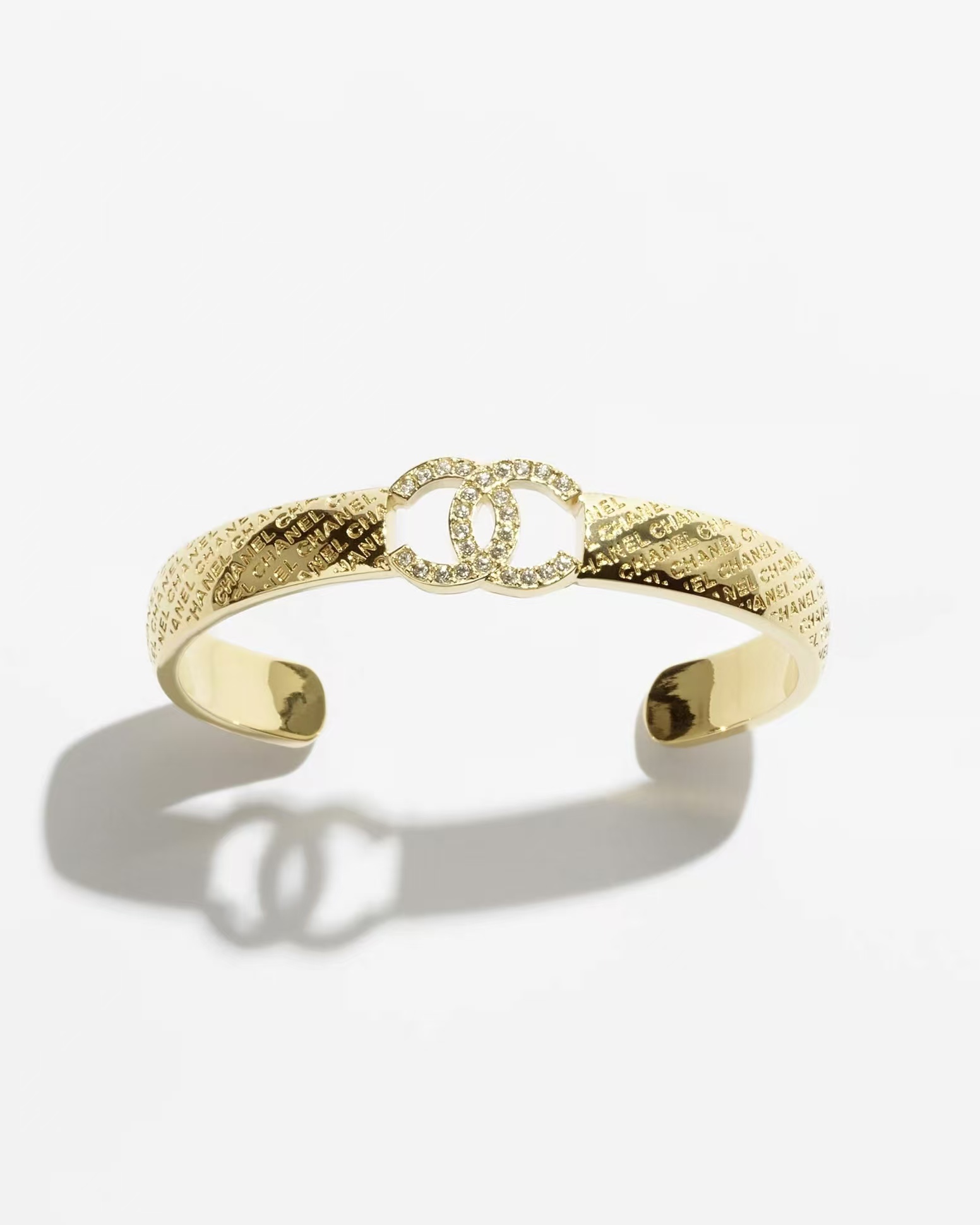 Chanel Hollow Diamond Paved Double C Open Bangle Bracelet - Original Replica Club