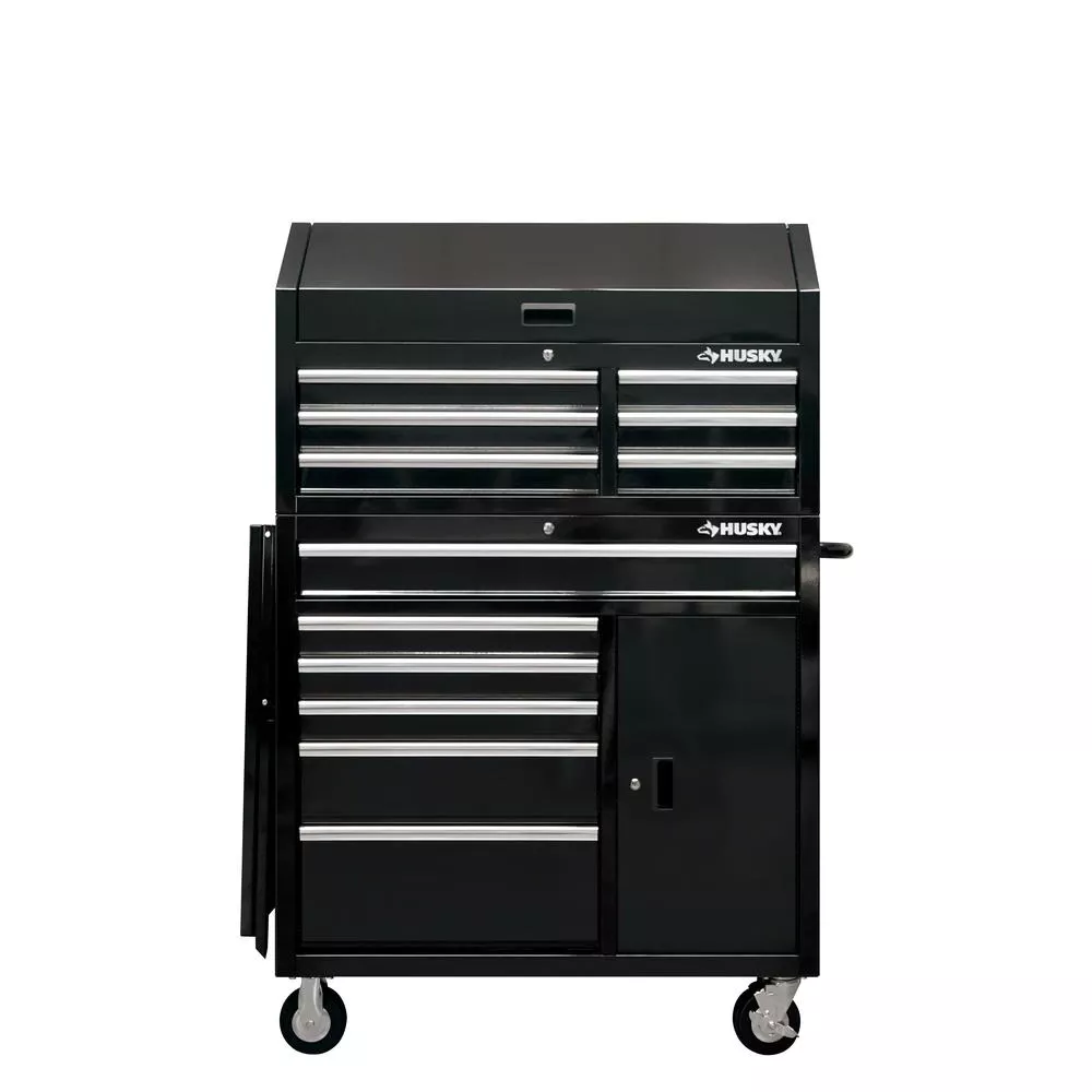 41 IN. W 12-DRAWER DEEP COMBINATION TOOL CHEST AND ROLLING CABINET SET IN GLOSS BLACK WITH SIDE TABLE