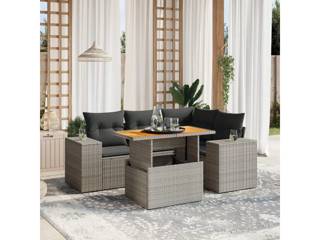 Juego de sofás jardín con cojines 5 pzas ratán sintético gris 14344RWQK