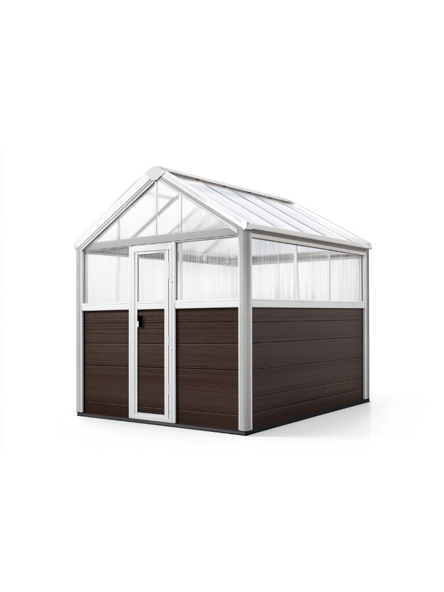Invernadero estructura aluminio marrón policarbonato jardín terraza 185 x 185 x 225 cm