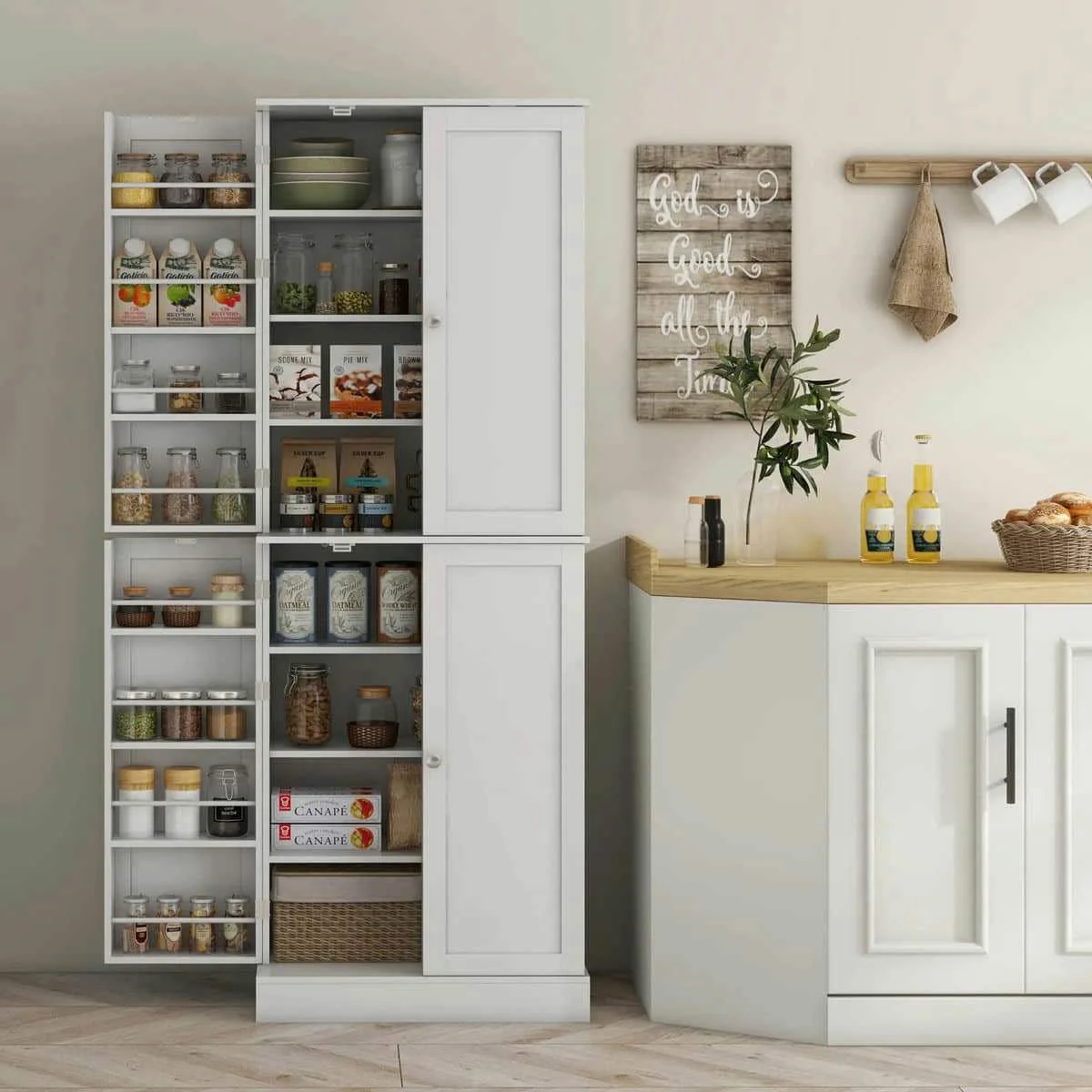 Spaco 17-Tier Kitchen Small Pantry Cabinet with 2 Doors and 6 Adjustable Shelves, Cabinet Pantry, Freestanding 5-Tier Shelving Pantries for Kitchen Storage, Gray - Image 58