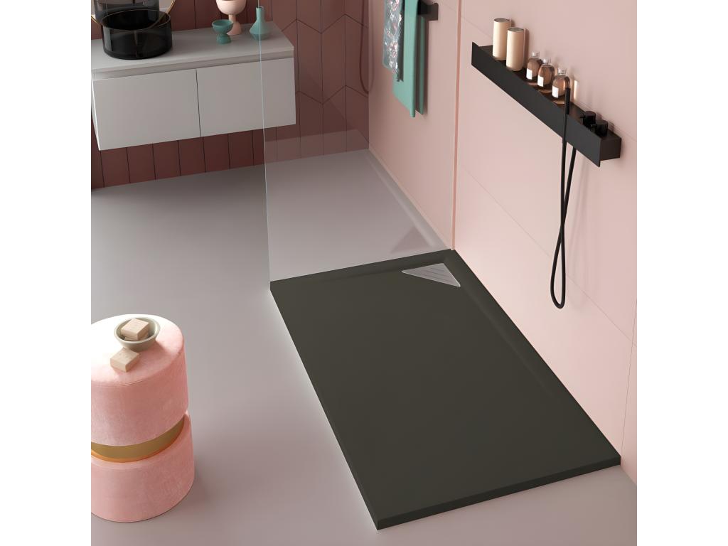 Plato de ducha resina TRINITY NEGRO 70x130 cm Rejilla Derecha
