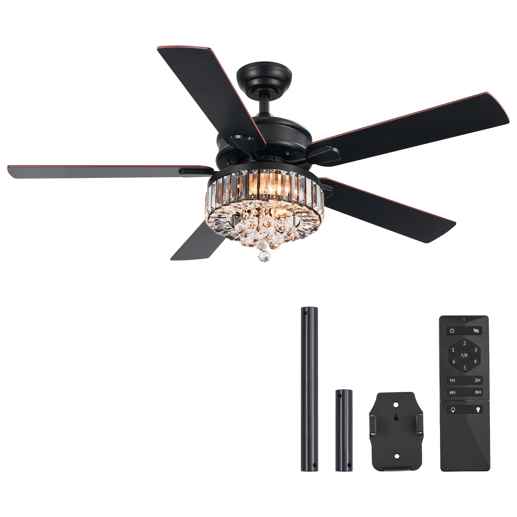 Bestco 52" Chandelier Crystal Ceiling Fan with Light 6 Speeds 5 Dual Sided Blades Chrome - Image 14