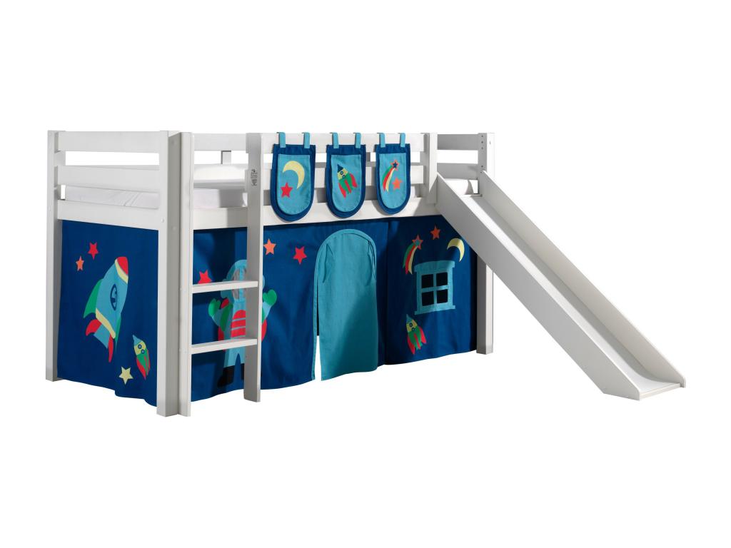 Cama slide 90x200 cm con tienda y 3 bolsillos astra pino macizo blanco Pino