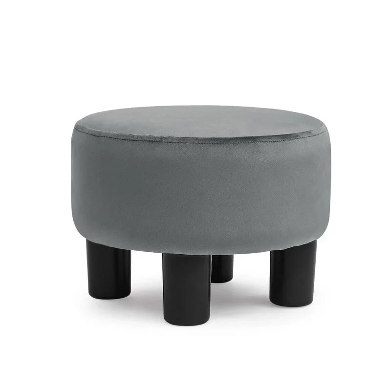 Adeco Modern Velvet Round Ottoman Footrest Stool with Padded Seat