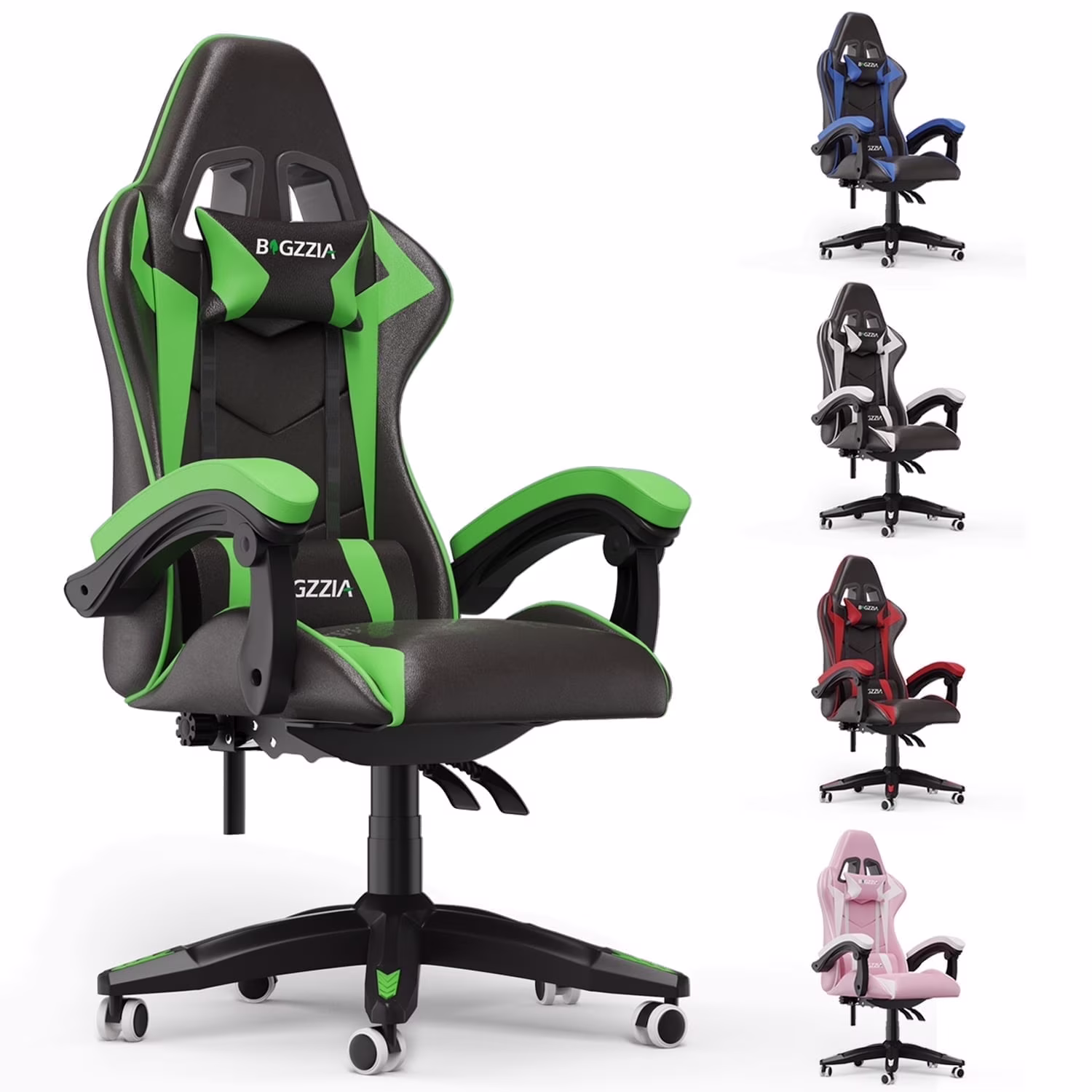 Bigzzia Gaming Chair Office Chair, Ergonomic Game Chair with Height Adjustable Headrest and Lumbar Support for Adults Teens, Black & White - Image 18