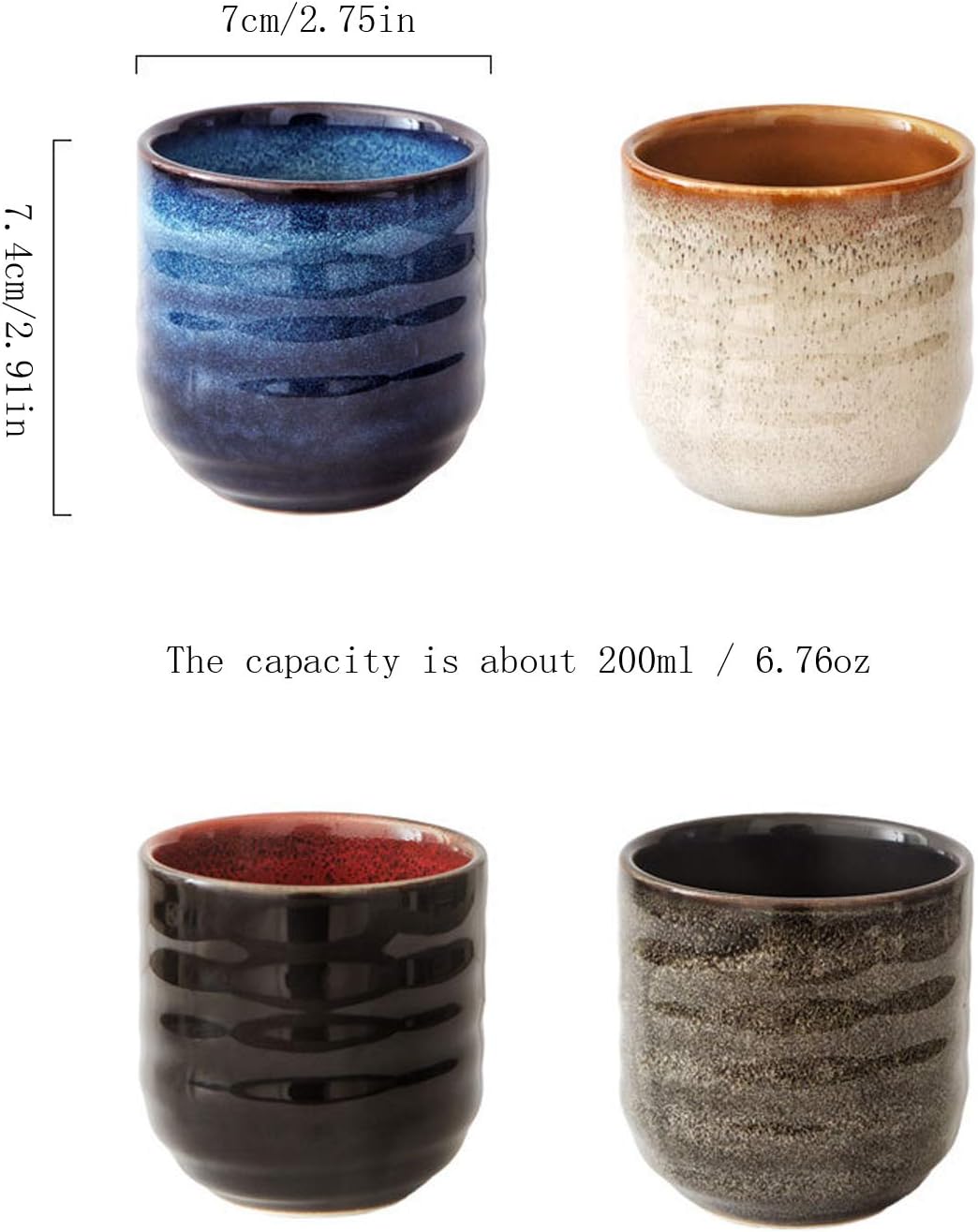 Japanese Style Ceramic Tea Set, Tea Cup, Coffee Cup, Yerba Mate Set, Ceramic Mate Cup Set of 4 (Brown grey)