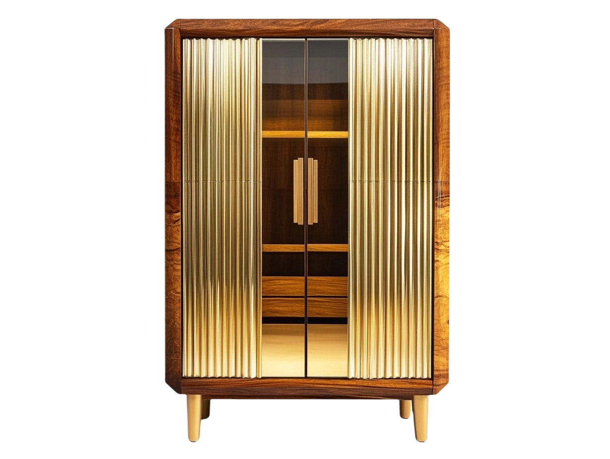 Armario moderno de madera con detalles dorados 180x90x45 cm para sala de estar nx9623237
