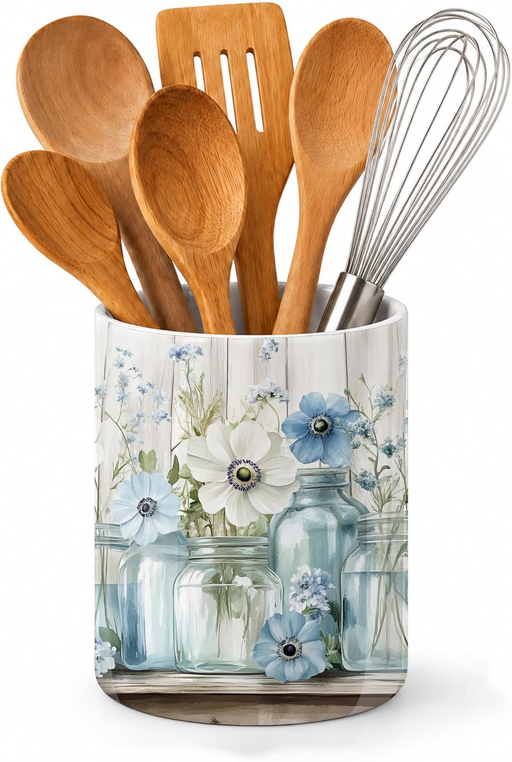Japanese Waves Kitchen Utensil Holder,Sunrise Cherry Blossoms Ceramic Utensil Crock for Countertop,Cooking Tools Storage jar for Spatulas and Spoons,Housewarming Gifts 6.3