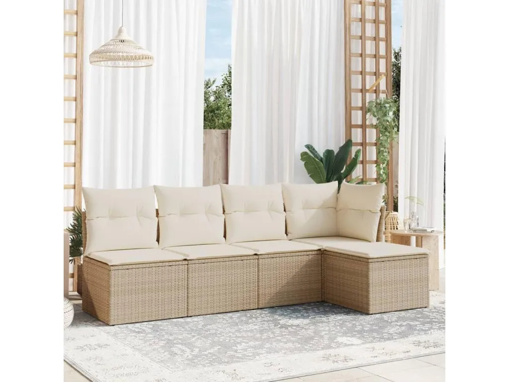 Juego de sofás jardín con cojines 5 pzas ratán sintético beige 76466WKJK