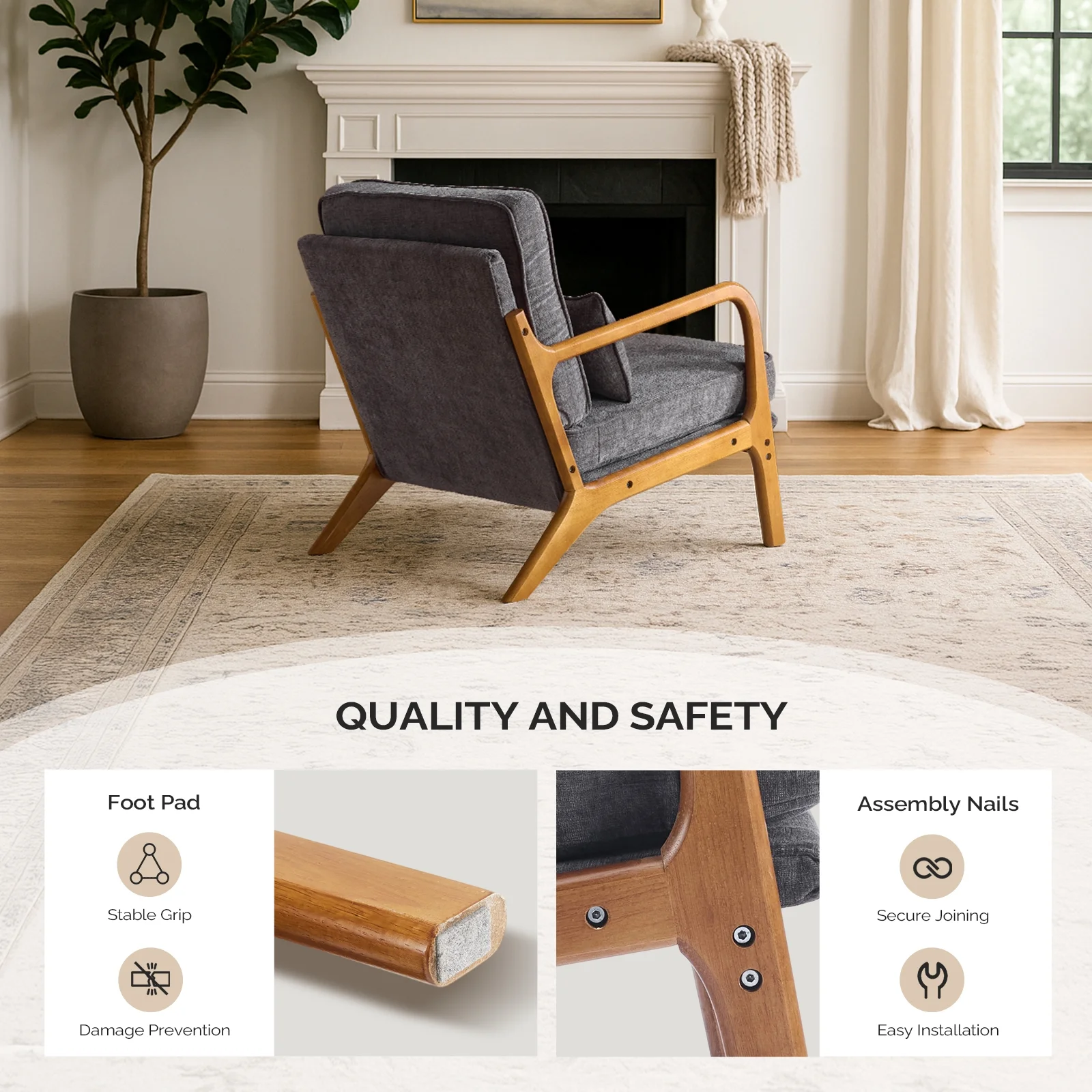 Ktaxon Accent Chair Corduroy Upholstered Armchair, Reading Club Chair with Pillow and Solid Wood Frame for Living Room Bedroom Furniture Off White - Image 136