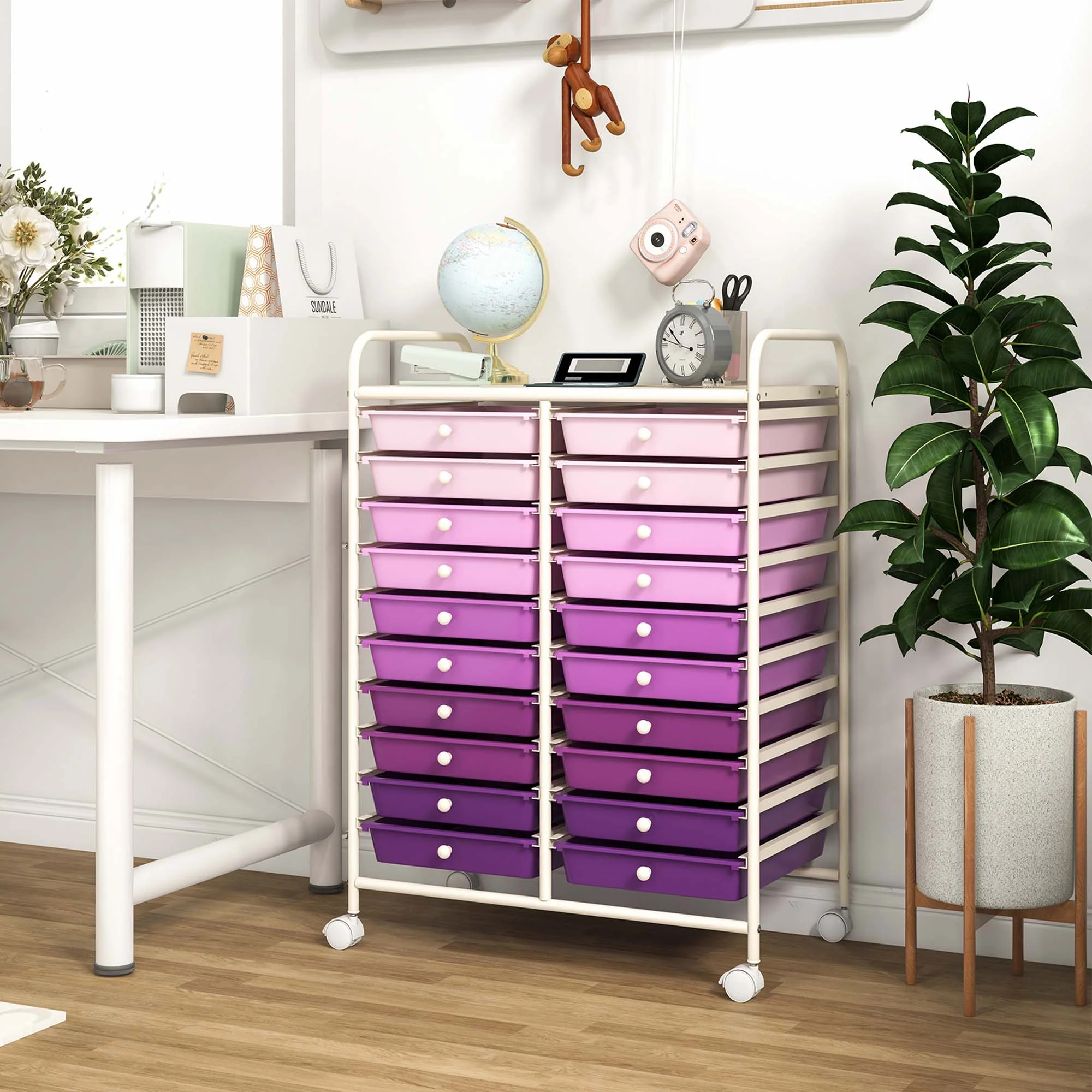 Costway 20 Drawer Rolling Storage Cart Tools Scrapbook Paper Office School Organizer Yellow - Image 68