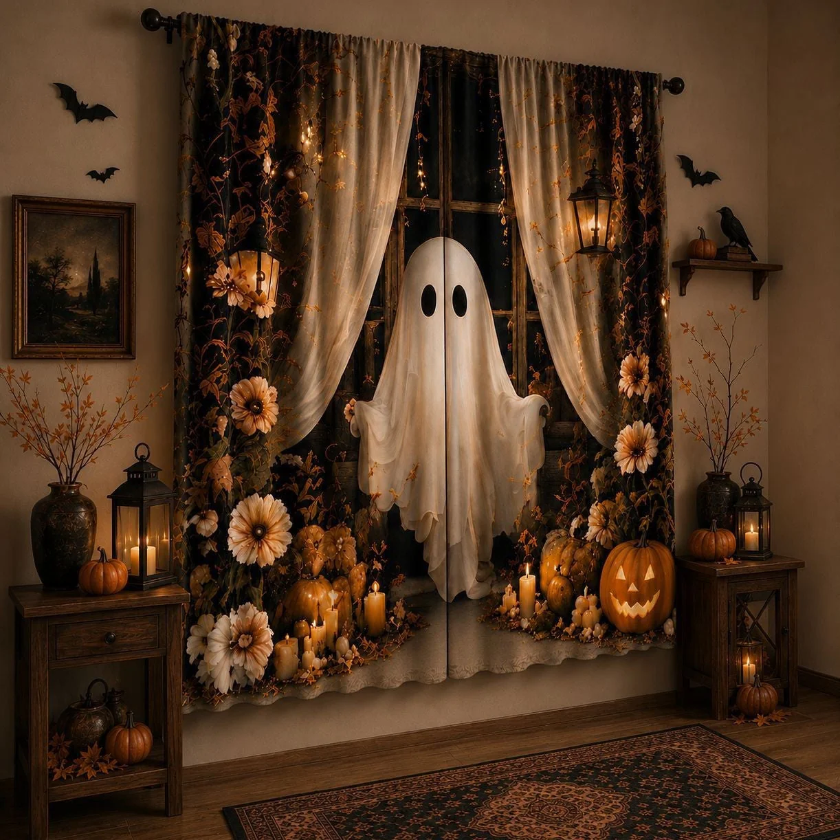 Ghost-Themed Halloween Window Drapes